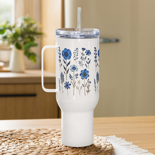 Blue Wildflowers Stainless Steel Travel Mug (25 oz) - Travel Mug - Discovery Co.