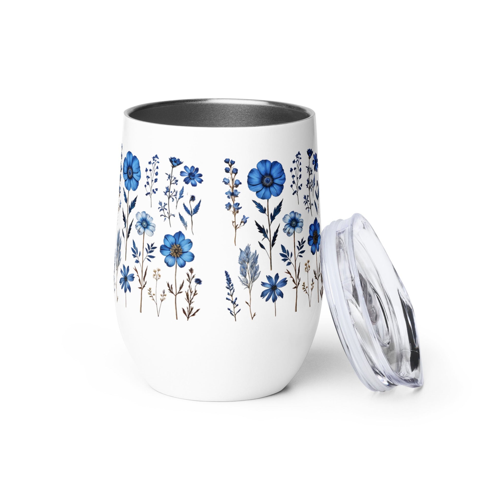 Blue Wildflowers Stainless Steel Wine Tumbler - Tumblers - Discovery Co.