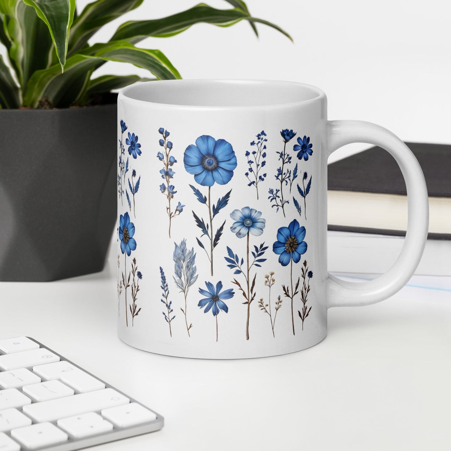 Blue Wildflowers White Glossy Mug (11 oz, 15 oz, 20 oz) - Mugs - Discovery Co.