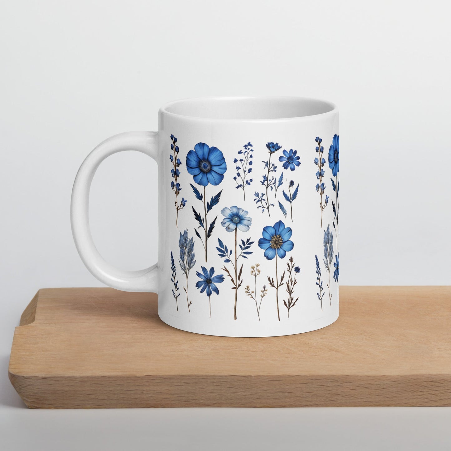 Blue Wildflowers White Glossy Mug (11 oz, 15 oz, 20 oz) - Mugs - Discovery Co.