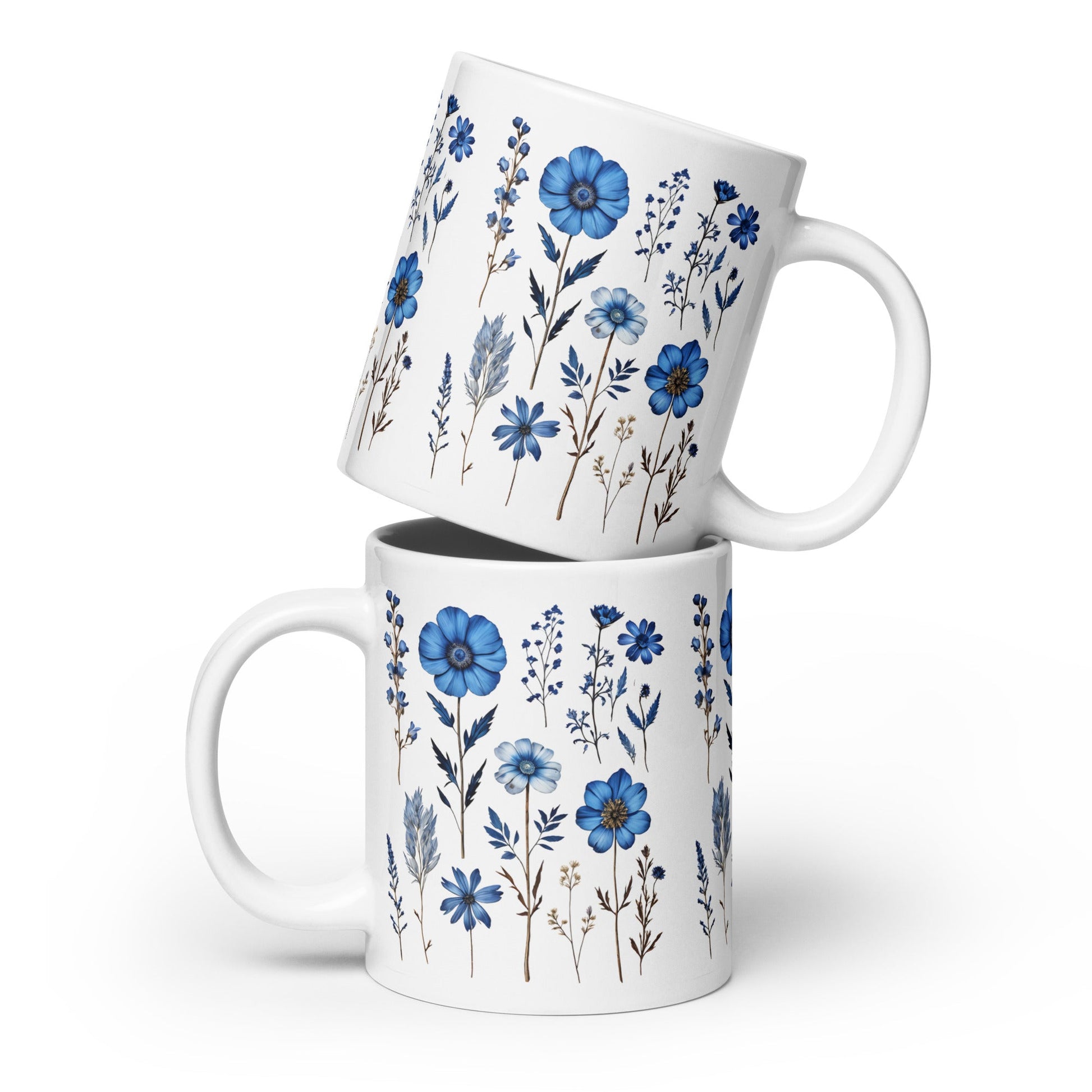 Blue Wildflowers White Glossy Mug (11 oz, 15 oz, 20 oz) - Mugs - Discovery Co.