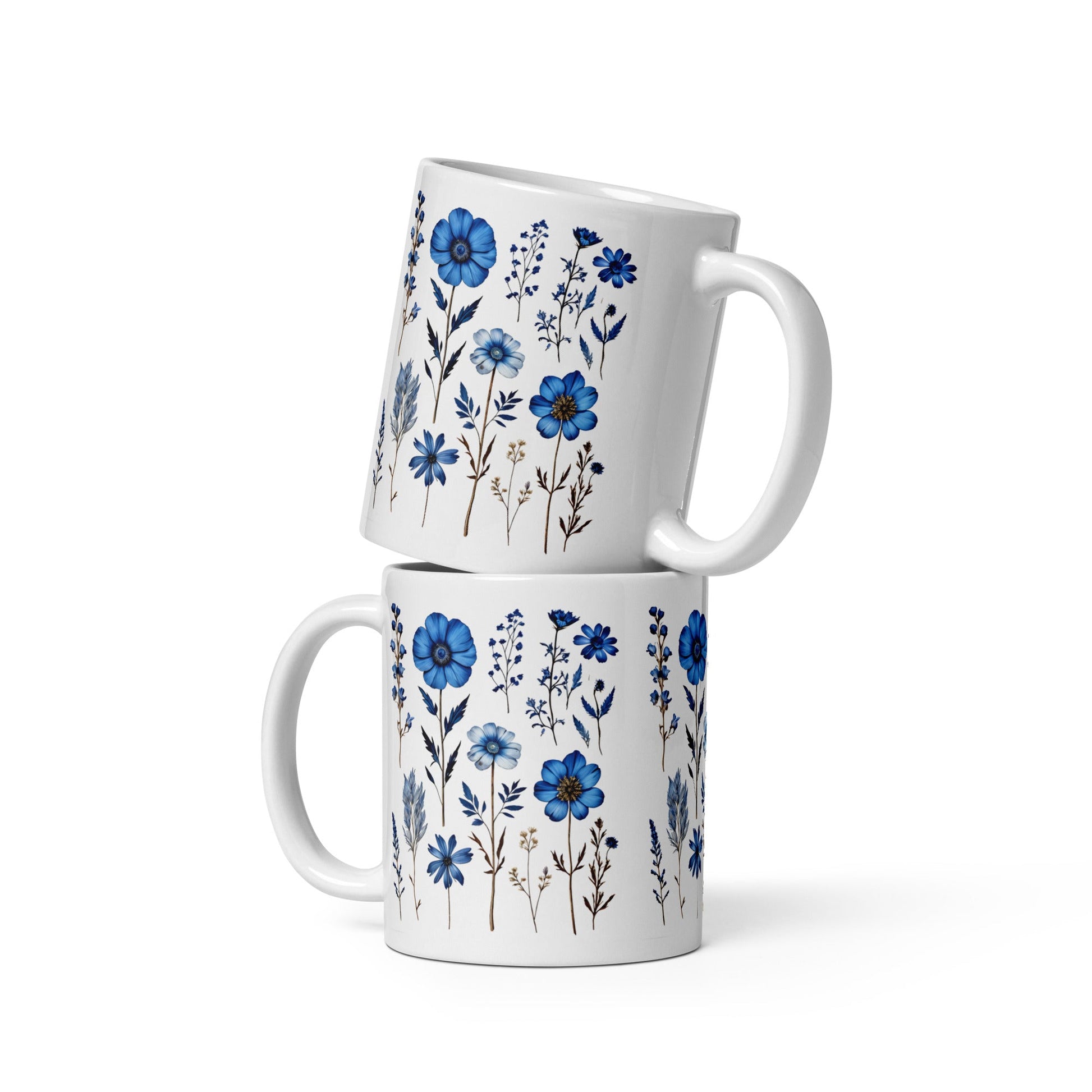 Blue Wildflowers White Glossy Mug (11 oz, 15 oz, 20 oz) - Mugs - Discovery Co.