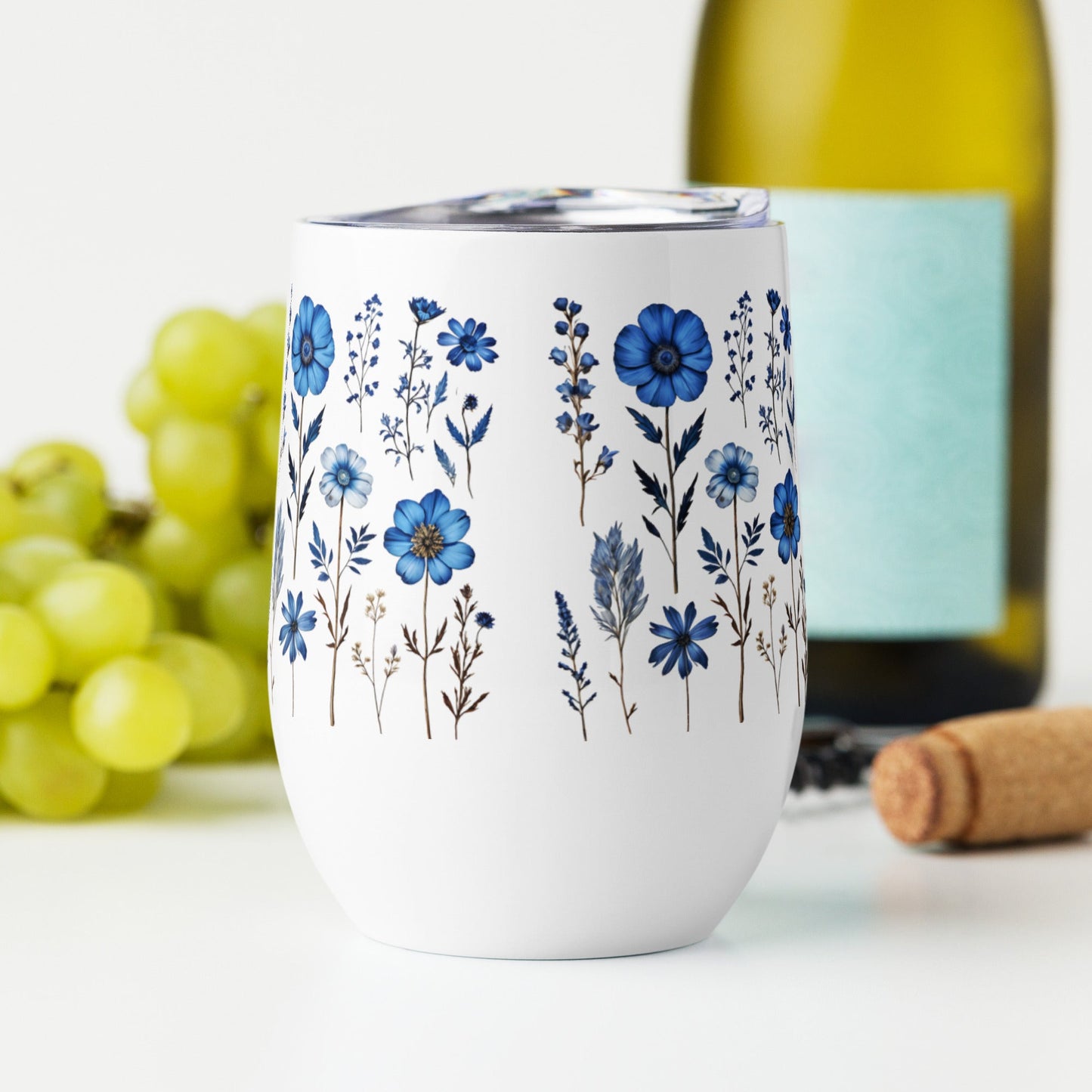 Blue Wildflowers Wine Tumbler - Tumblers - Discovery Co.