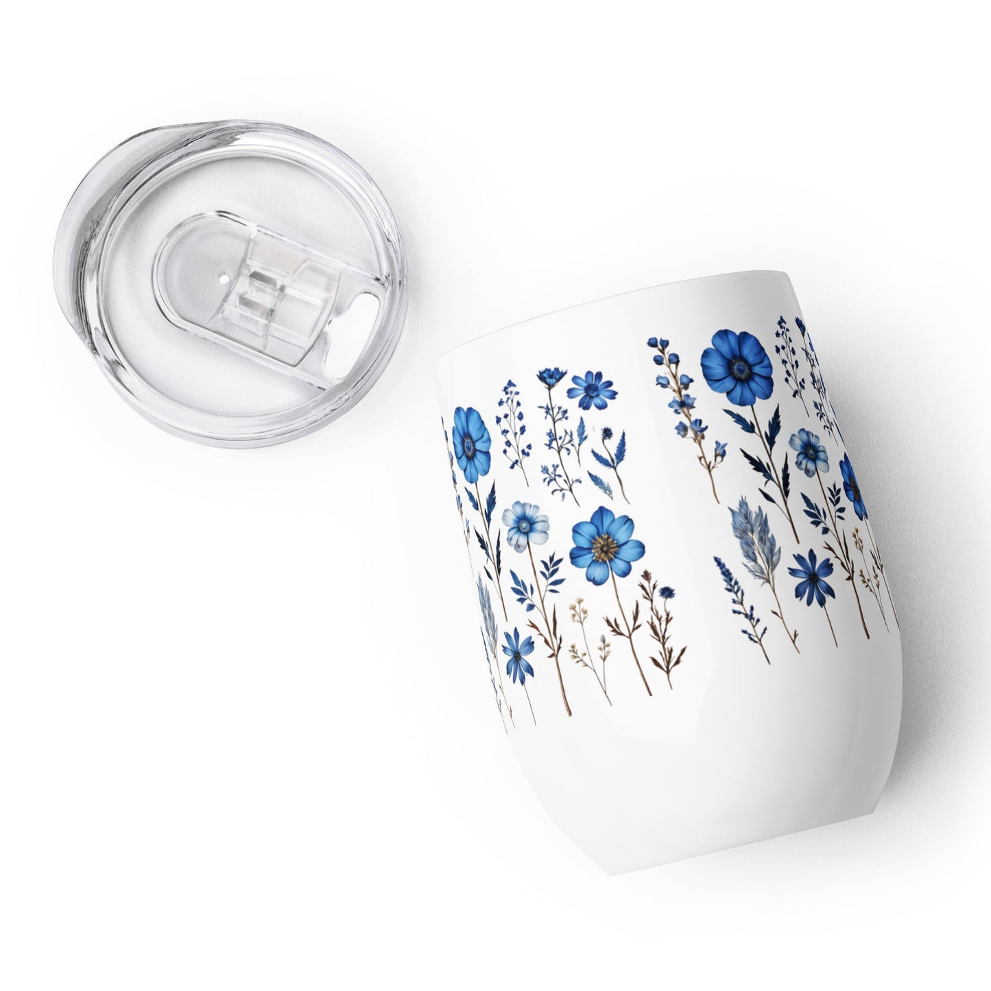 Blue Wildflowers Wine Tumbler - Tumblers - Discovery Co.