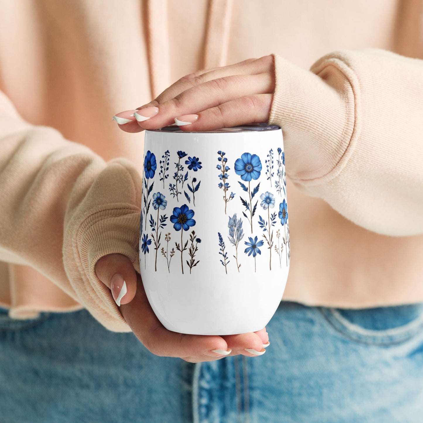 Blue Wildflowers Wine Tumbler - Tumblers - Discovery Co.