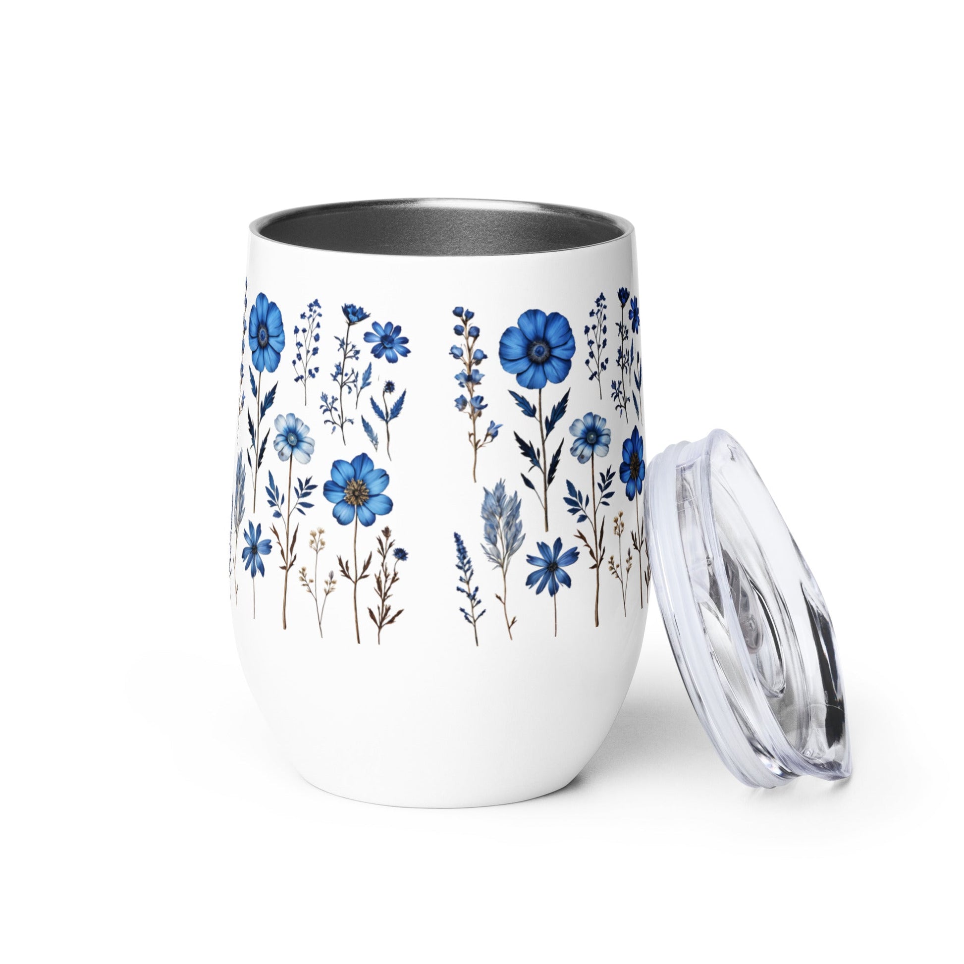 Blue Wildflowers Wine Tumbler - Tumblers - Discovery Co.