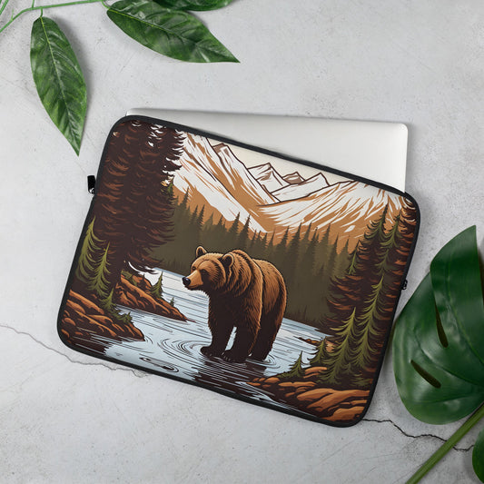 Brown Bear In The River Laptop Sleeve - Laptop Cases - Discovery Co.
