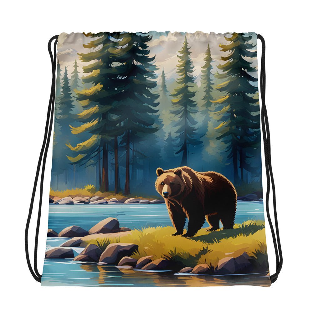 Brown Bear Near River Drawstring Bag - Drawstring Bag - Discovery Co.