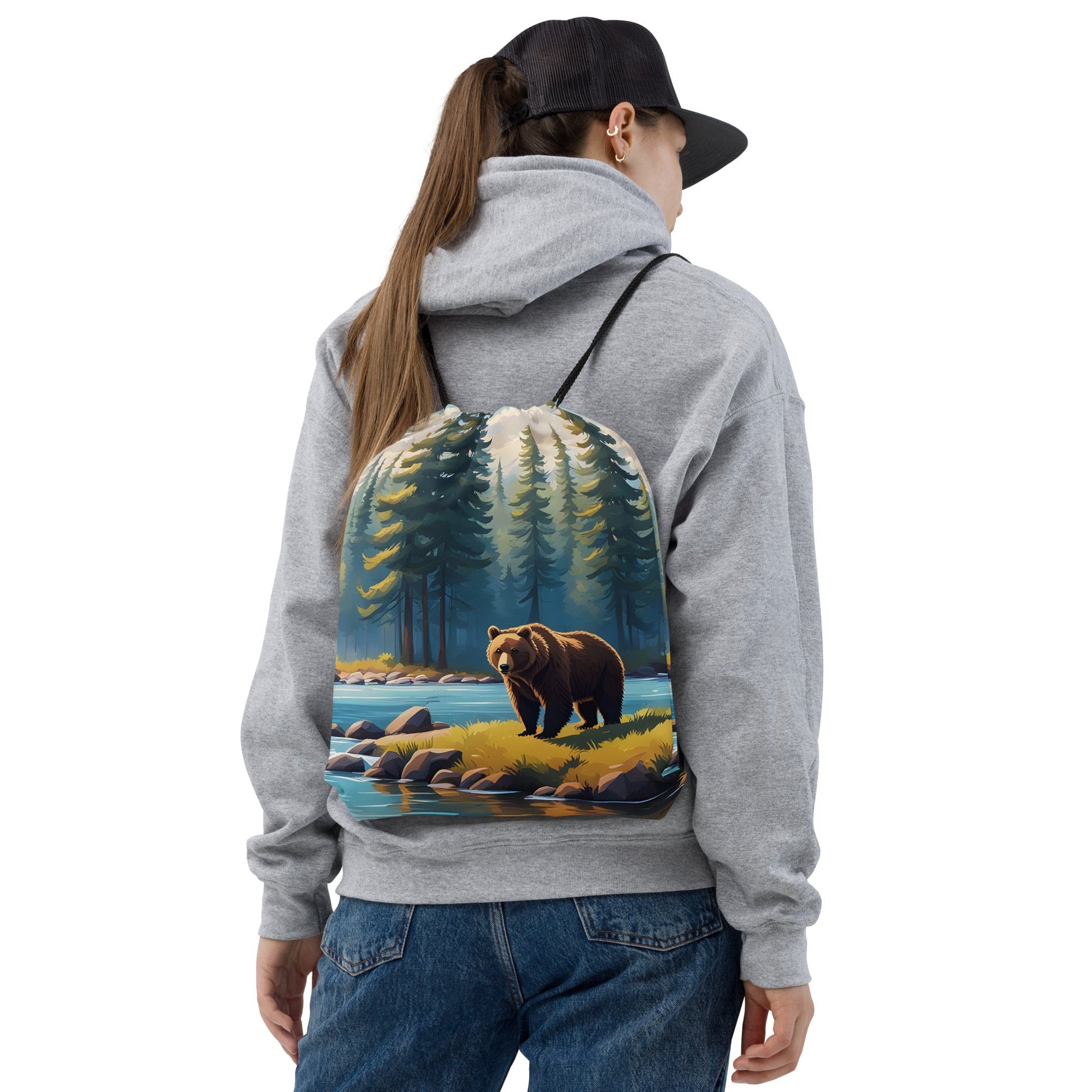 Brown Bear Near River Drawstring Bag - Drawstring Bag - Discovery Co.