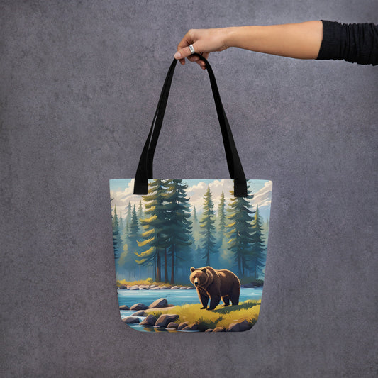 Brown Bear Near River Tote Bag - Tote Bags - Discovery Co.