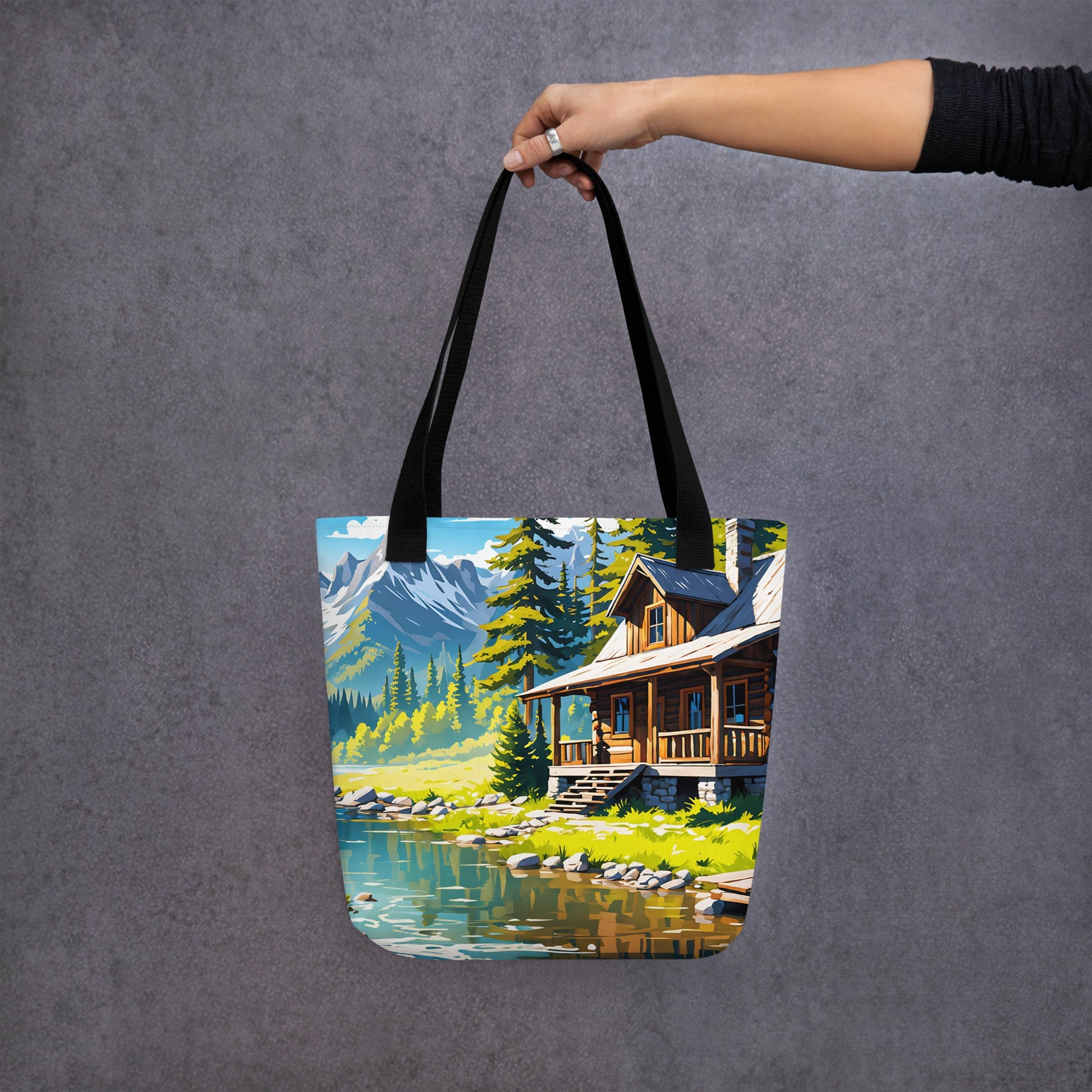 Cabin By The River II Tote Bag - Tote Bags - Discovery Co.