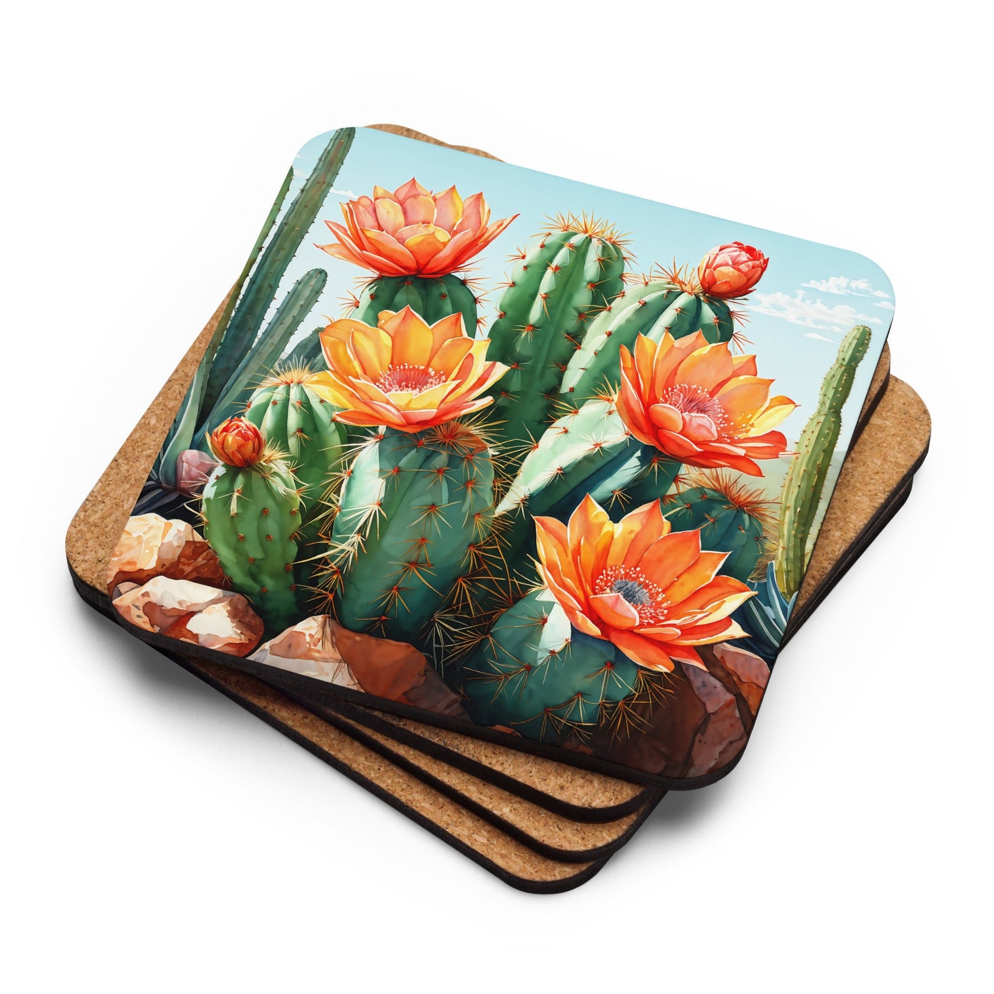 Cactus Bloom Cork - back Coaster - Coasters - Discovery Co.