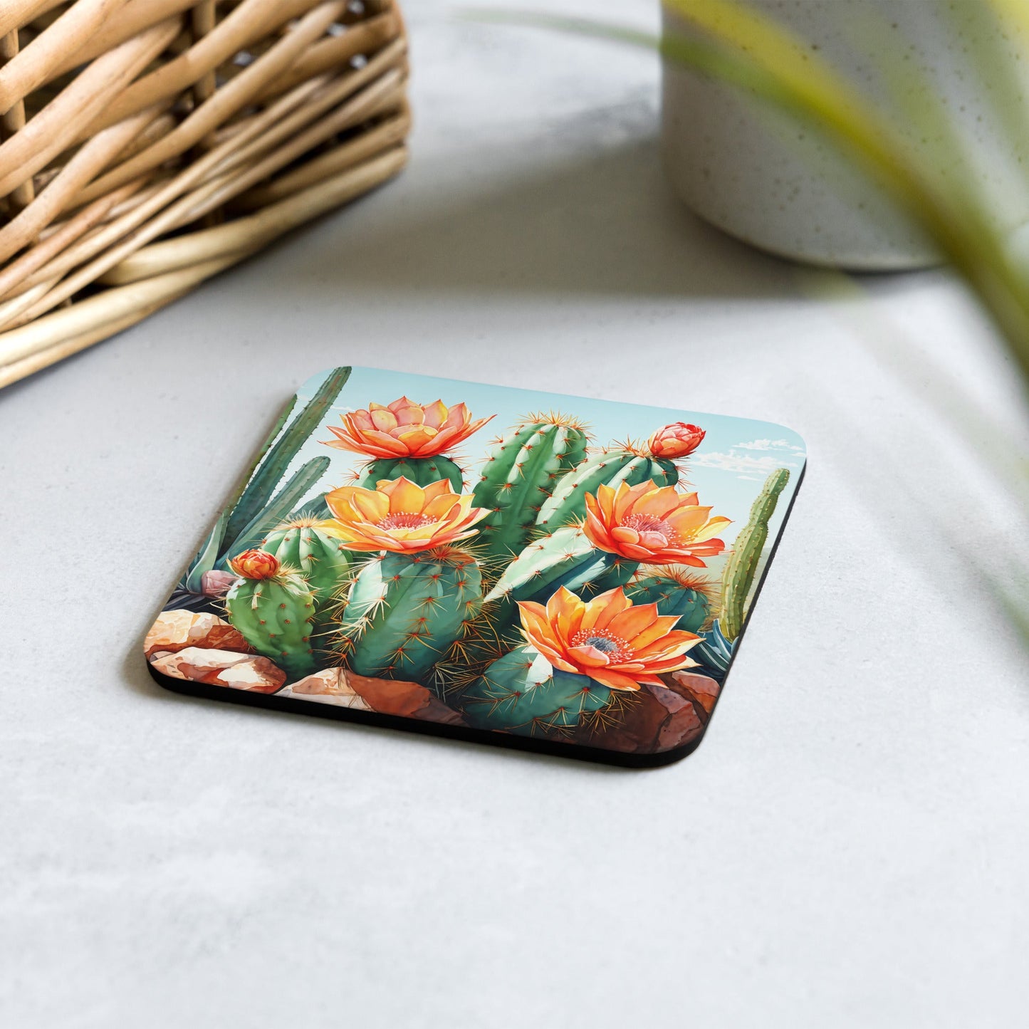 Cactus Bloom Cork-back Coaster - Coasters - Discovery Co.