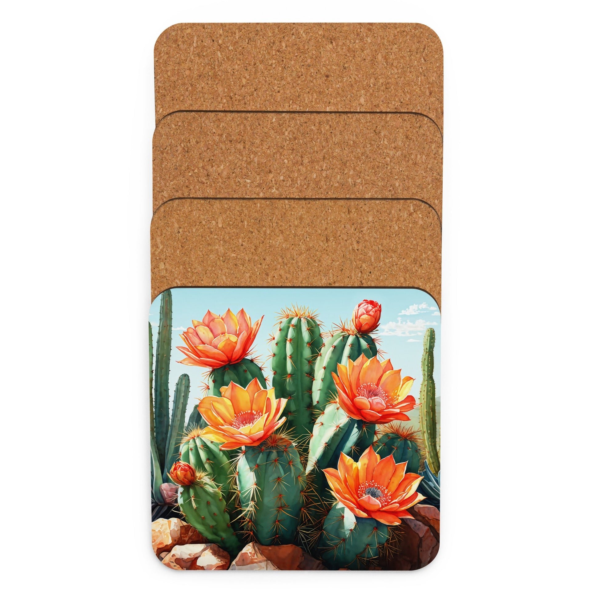 Cactus Bloom Cork - back Coaster - Coasters - Discovery Co.