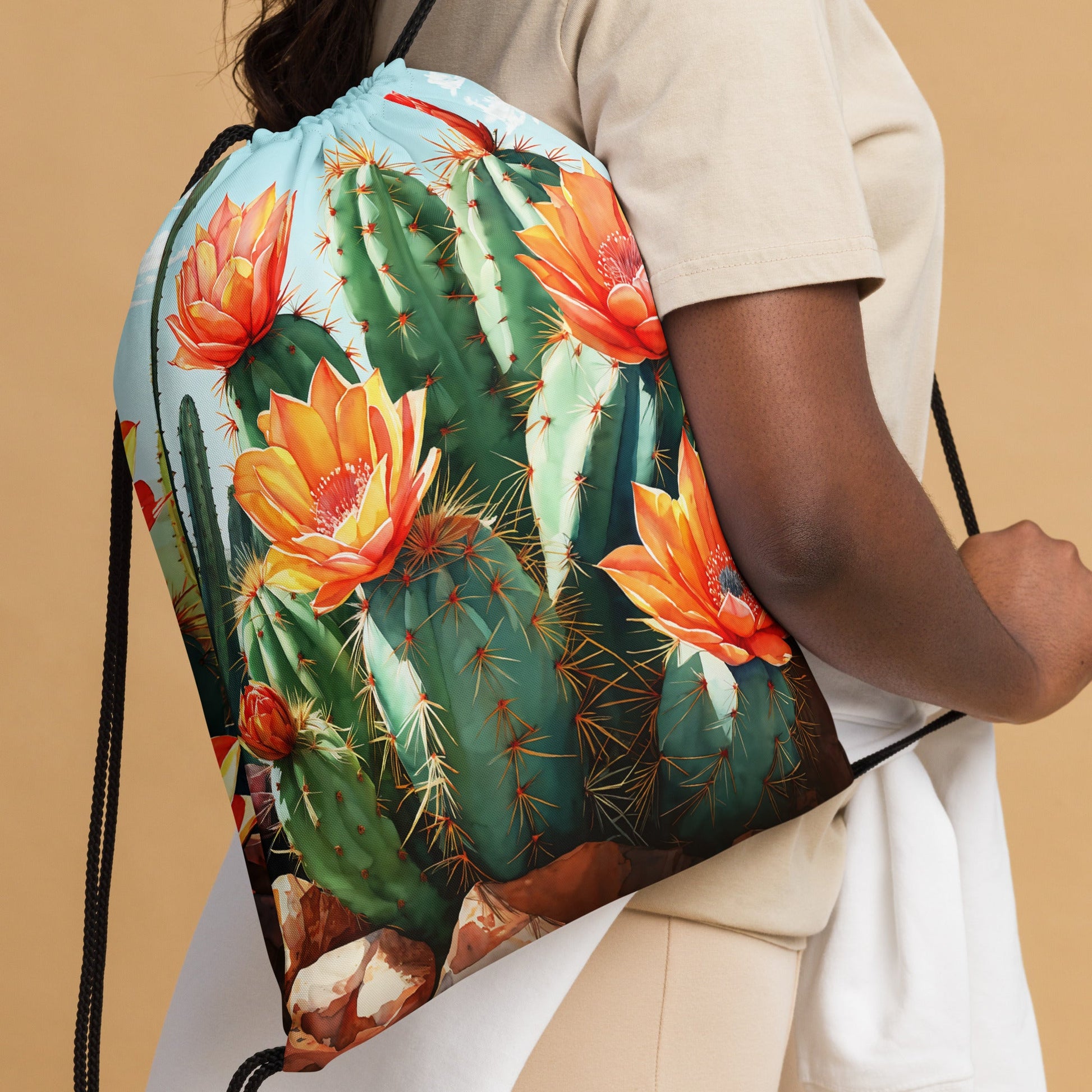 Cactus Bloom Drawstring Bag - Drawstring Bag - Discovery Co.