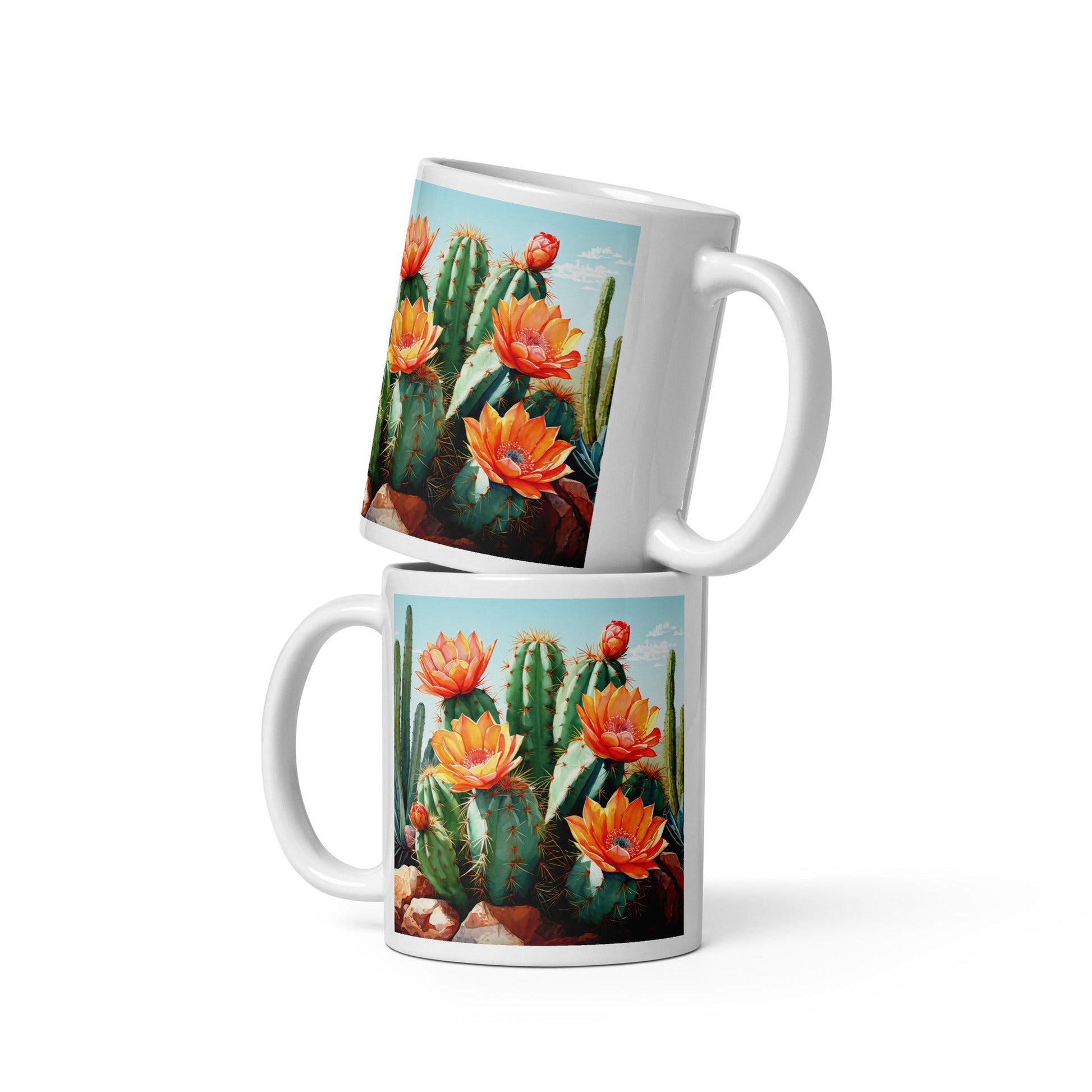 Cactus Bloom White Glossy Mug (11 oz, 15 oz, 20 oz) - Mugs - Discovery Co.