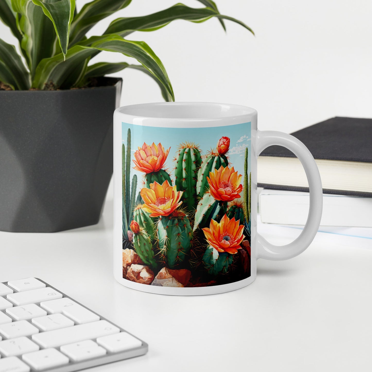 Cactus Bloom White Glossy Mug (11 oz, 15 oz, 20 oz) - Mugs - Discovery Co.