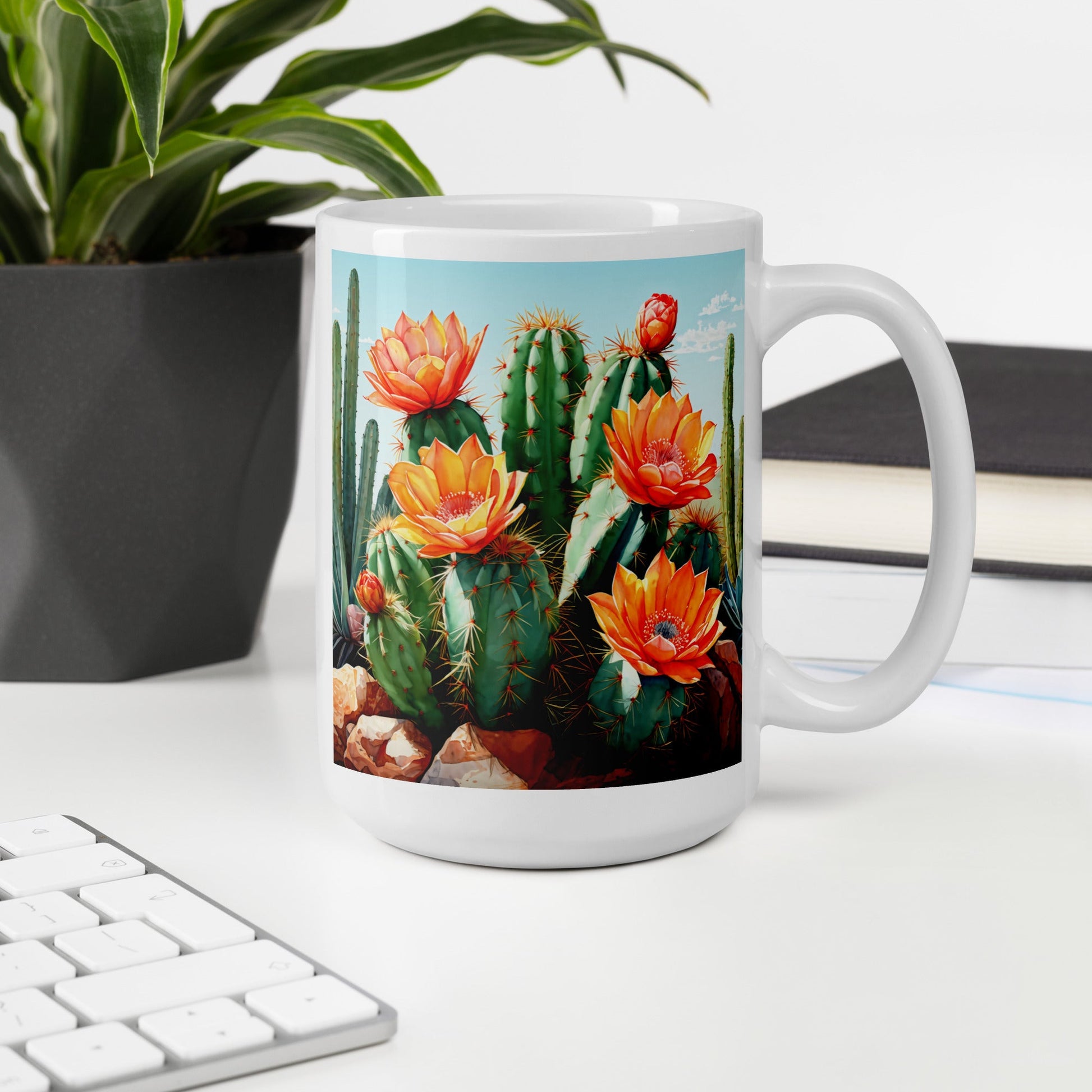 Cactus Bloom White Glossy Mug (11 oz, 15 oz, 20 oz) - Mugs - Discovery Co.