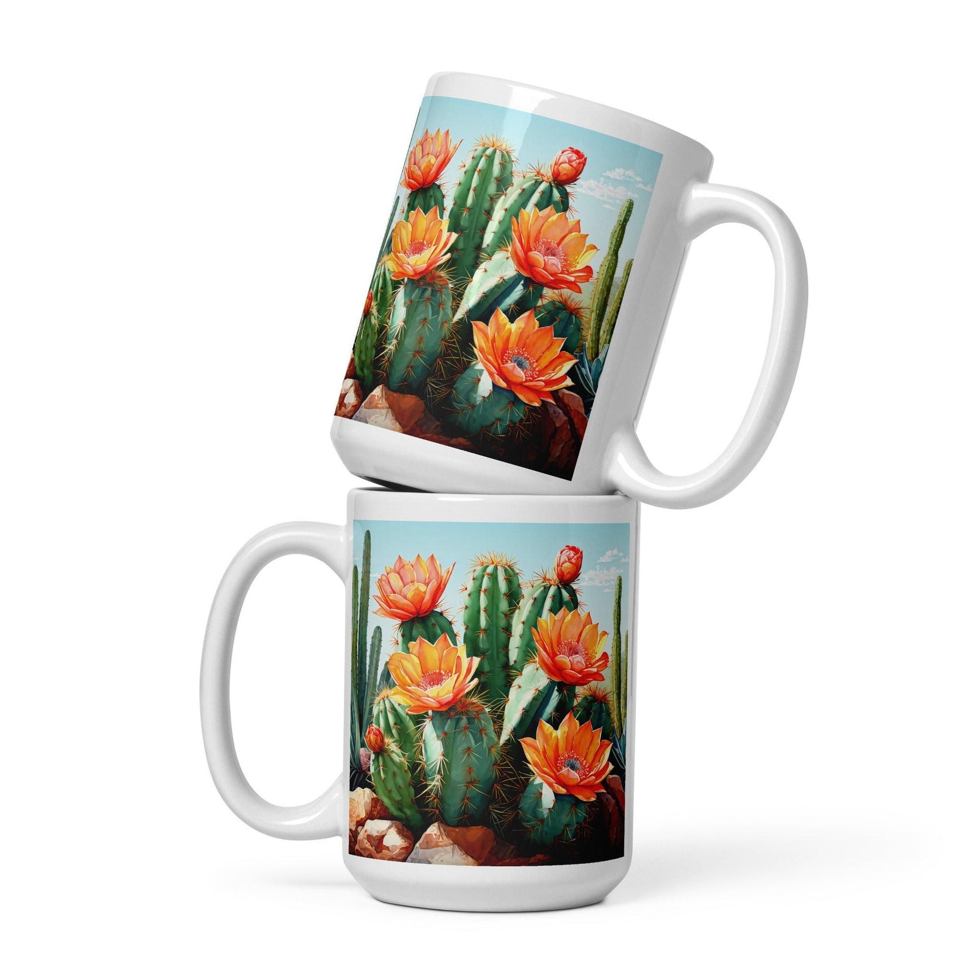 Cactus Bloom White Glossy Mug (11 oz, 15 oz, 20 oz) - Mugs - Discovery Co.