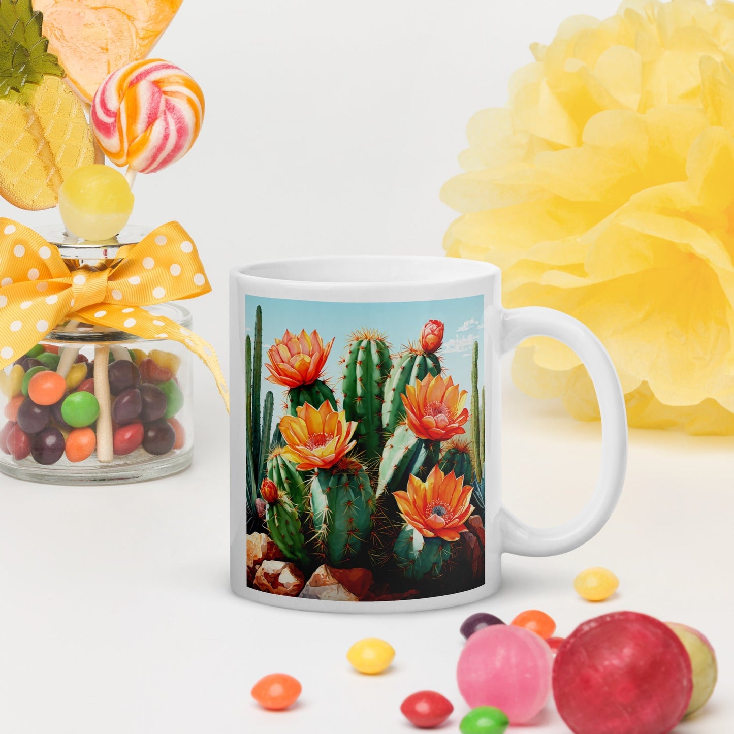 Cactus Bloom White Glossy Mug (11 oz, 15 oz, 20 oz) - Mugs - Discovery Co.