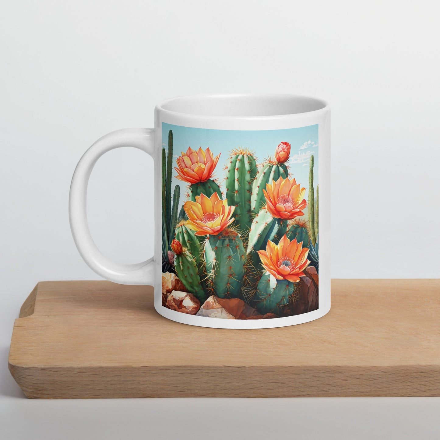 Cactus Bloom White Glossy Mug (11 oz, 15 oz, 20 oz) - Mugs - Discovery Co.