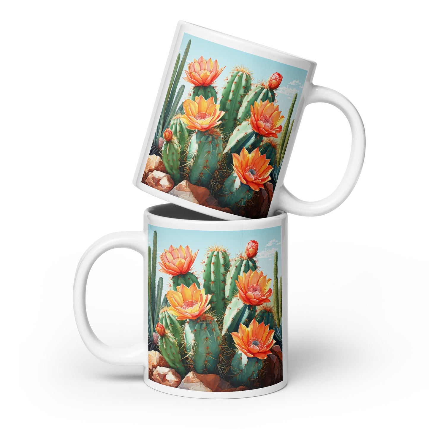 Cactus Bloom White Glossy Mug (11 oz, 15 oz, 20 oz) - Mugs - Discovery Co.