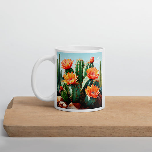 Cactus Bloom White Glossy Mug (11 oz, 15 oz, 20 oz) - Mugs - Discovery Co.