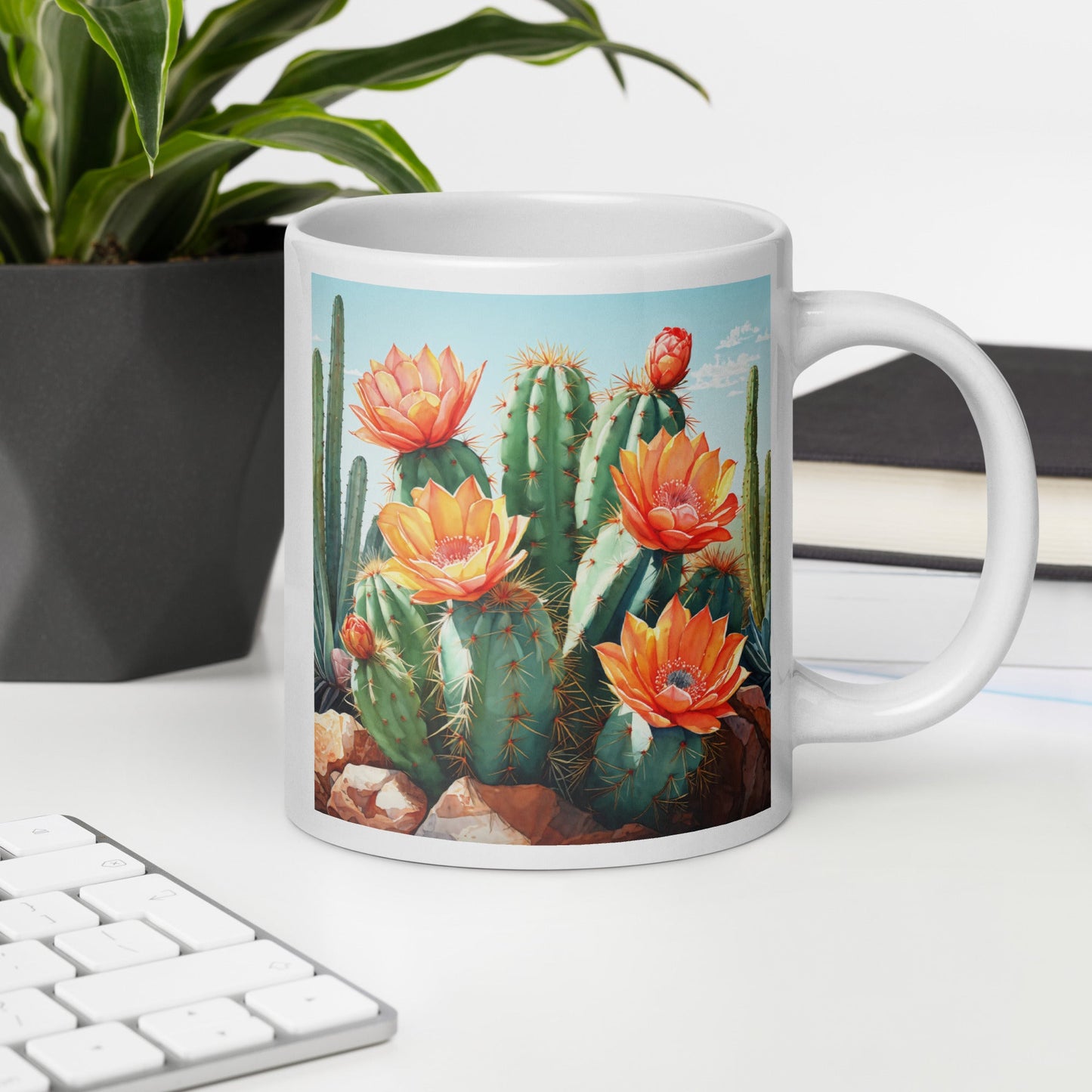 Cactus Bloom White Glossy Mug (11 oz, 15 oz, 20 oz) - Mugs - Discovery Co.