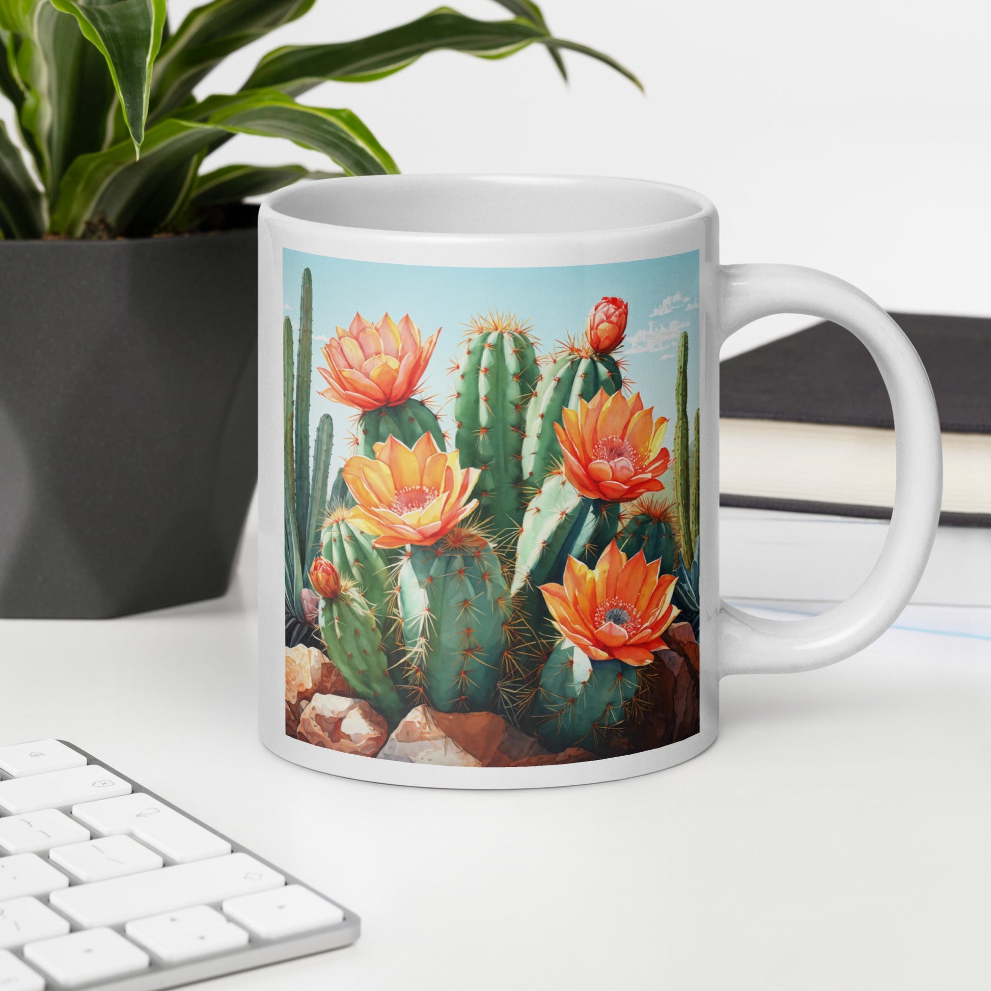 Cactus Bloom White Glossy Mug (11 oz, 15 oz, 20 oz) - Mugs - Discovery Co.