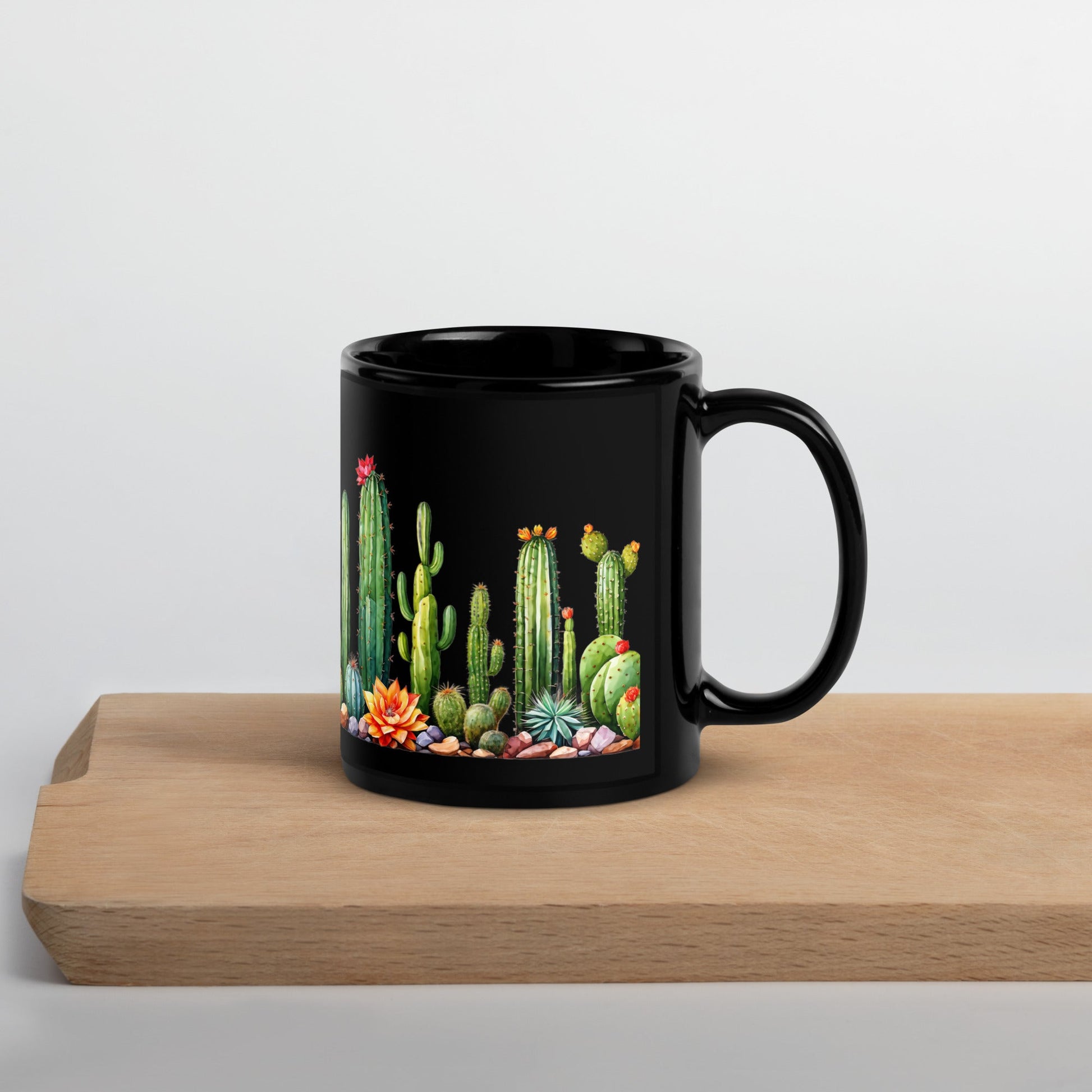 Cactus Garden Black Glossy Mug (11 oz, 15 oz) - Mugs - Discovery Co.