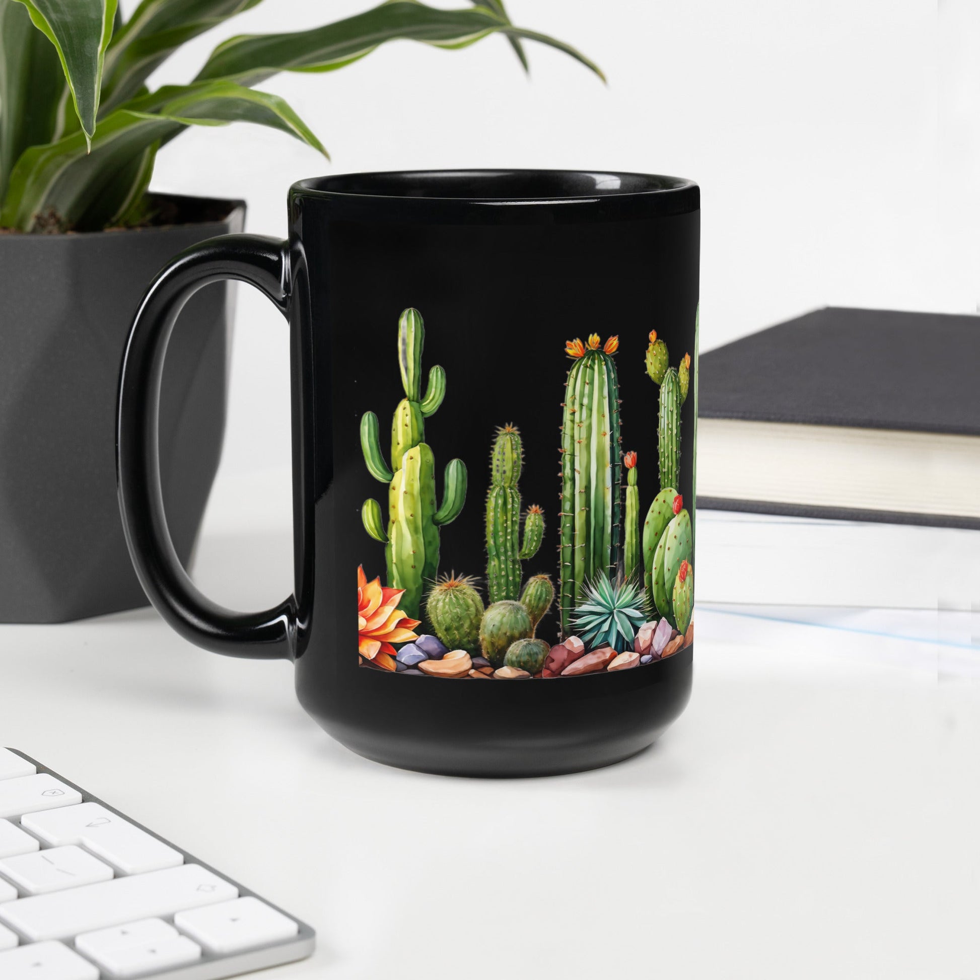 Cactus Garden Black Glossy Mug (11 oz, 15 oz) - Mugs - Discovery Co.