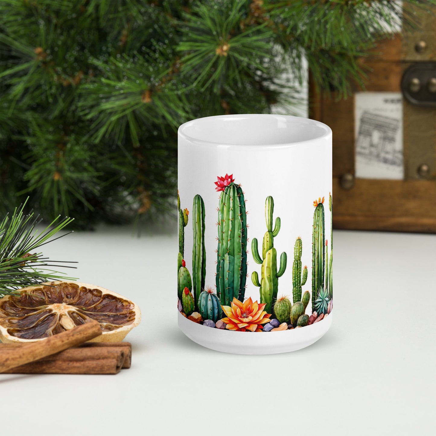 Cactus Garden White Glossy Mug (11 oz, 15 oz, 20 oz) - Mugs - Discovery Co.