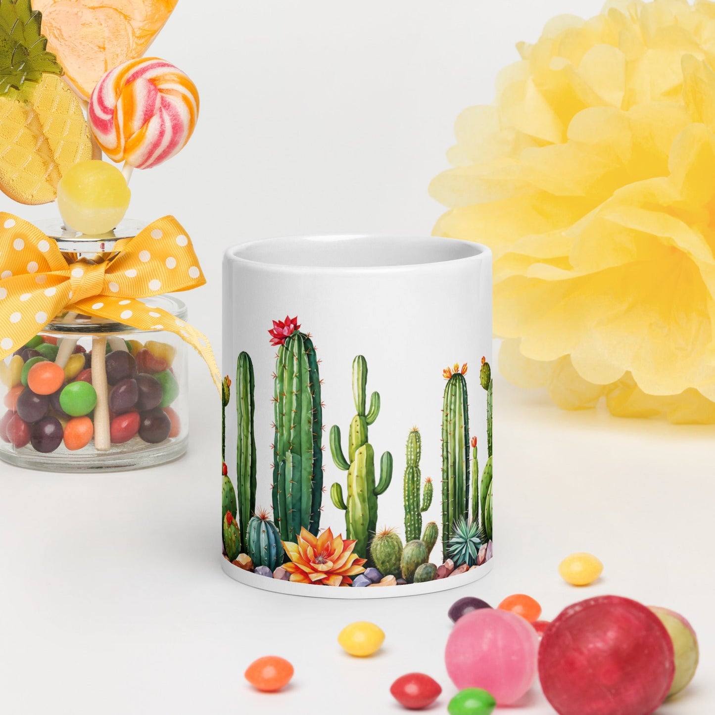 Cactus Garden White Glossy Mug (11 oz, 15 oz, 20 oz) - Mugs - Discovery Co.