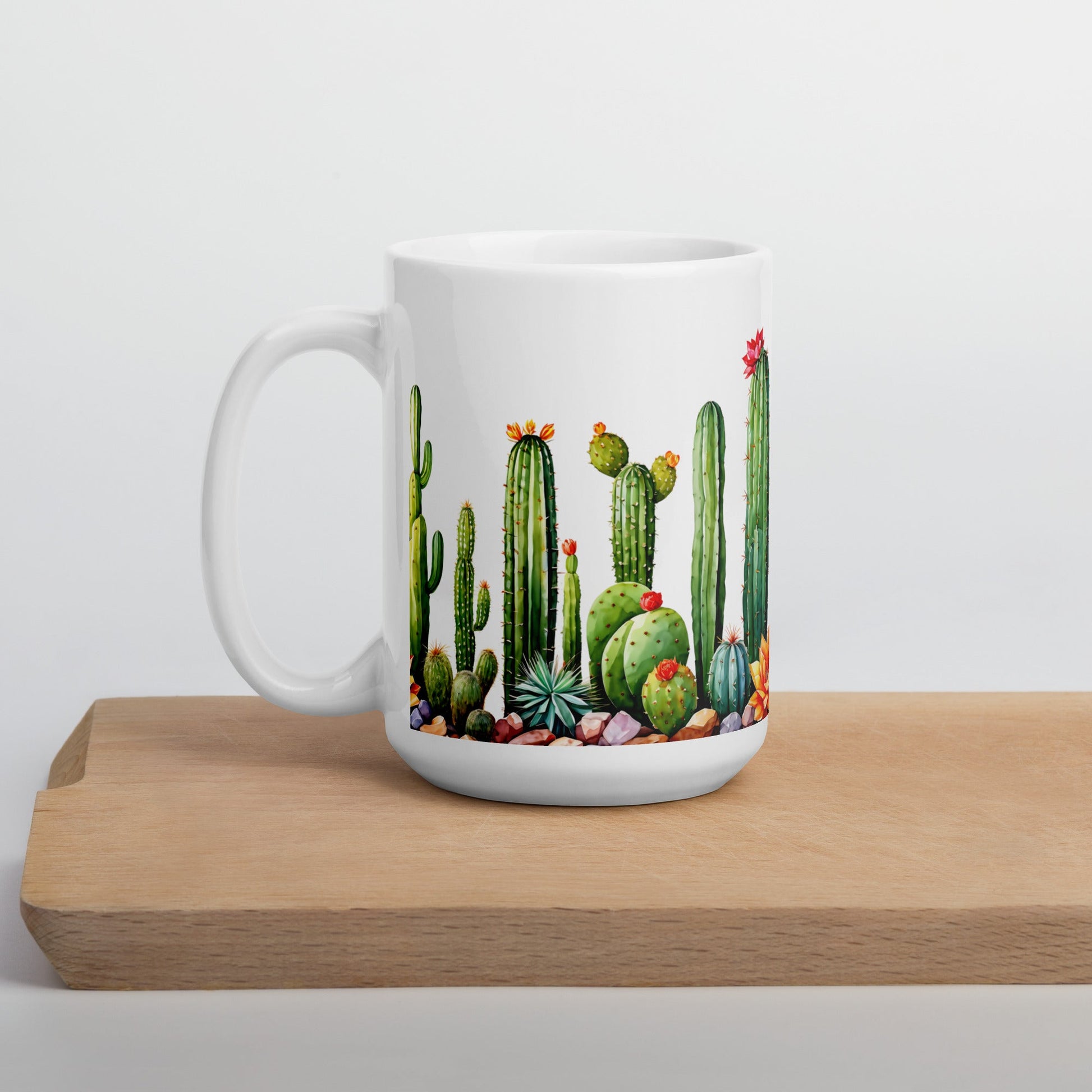 Cactus Garden White Glossy Mug (11 oz, 15 oz, 20 oz) - Mugs - Discovery Co.