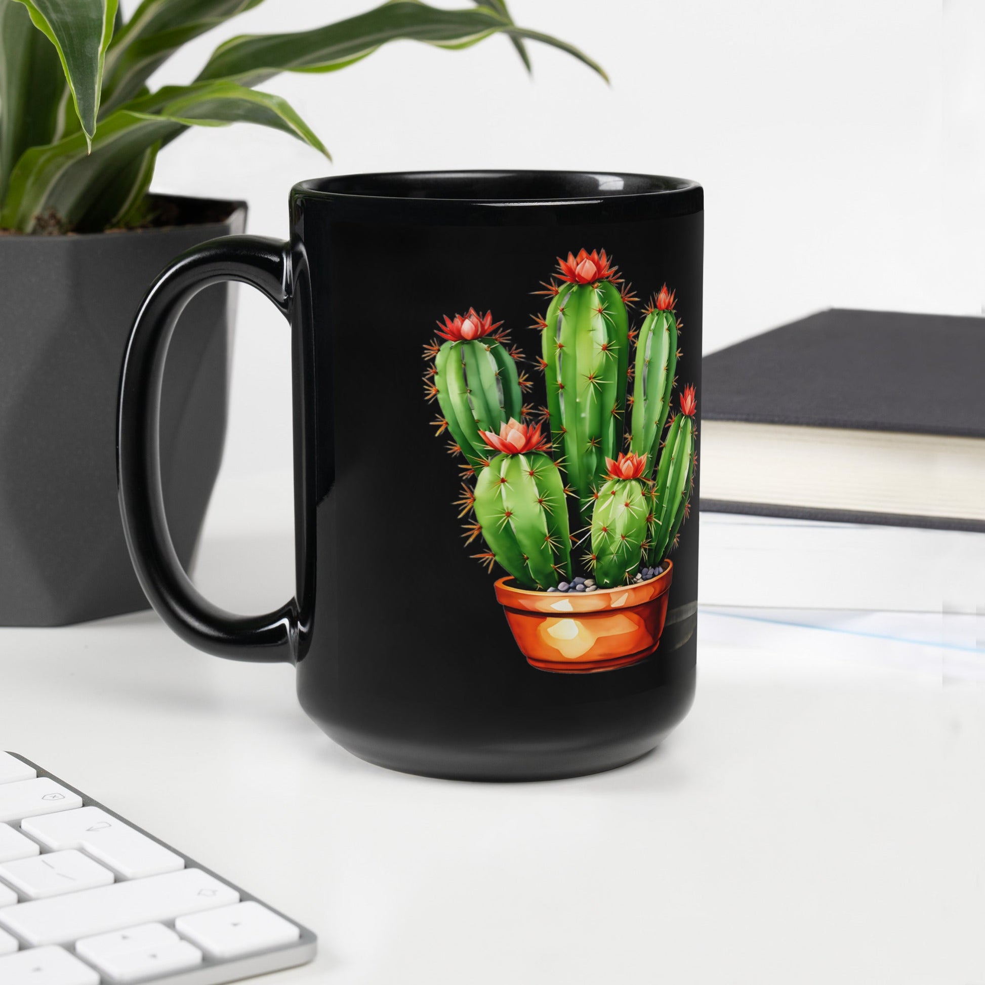 Cactus Plant Black Glossy Mug (11 oz, 15 oz) - Mugs - Discovery Co.