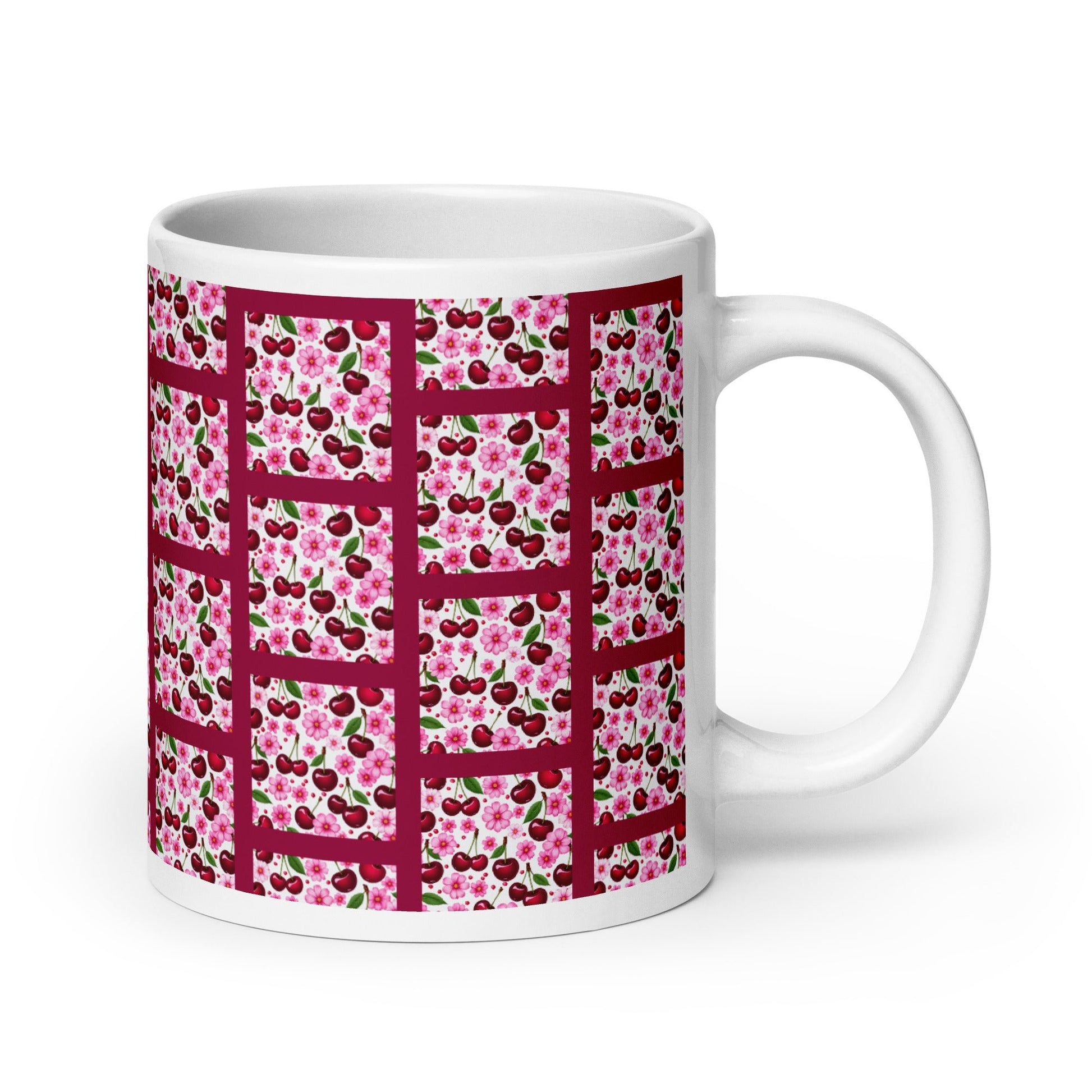 Cherries and Flowers Tile White Glossy Mug (11 oz, 15 oz, 20 oz) - Mugs - Discovery Co.