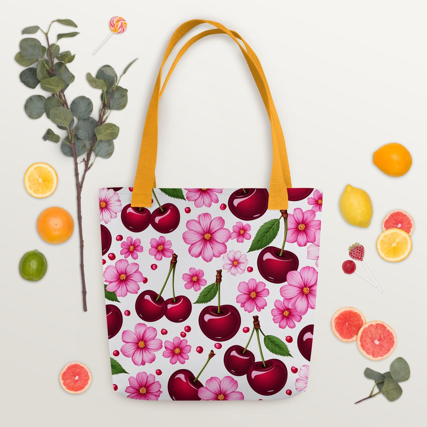 Cherries and Flowers Tote Bag - Tote Bags - Discovery Co.