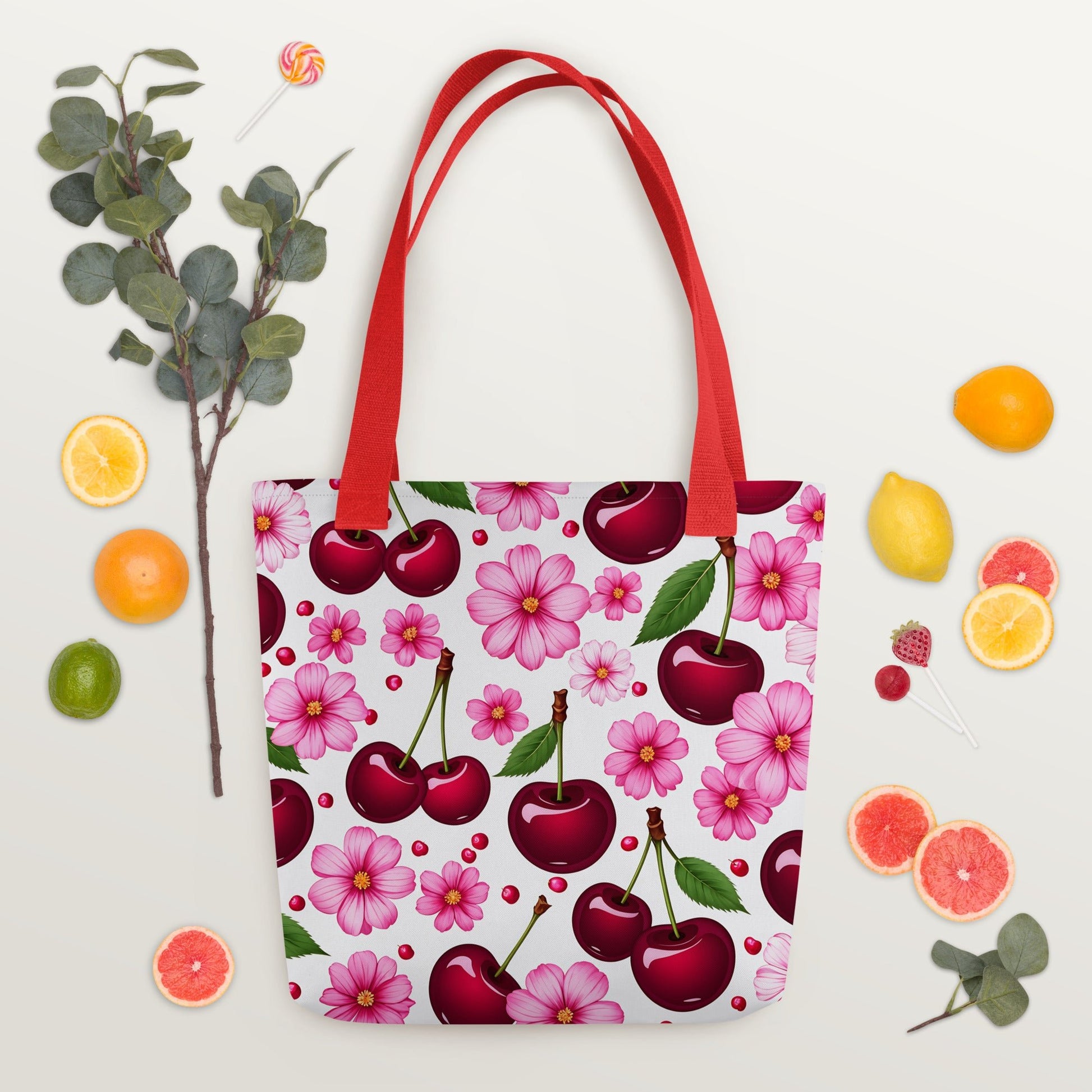 Cherries and Flowers Tote Bag - Tote Bags - Discovery Co.