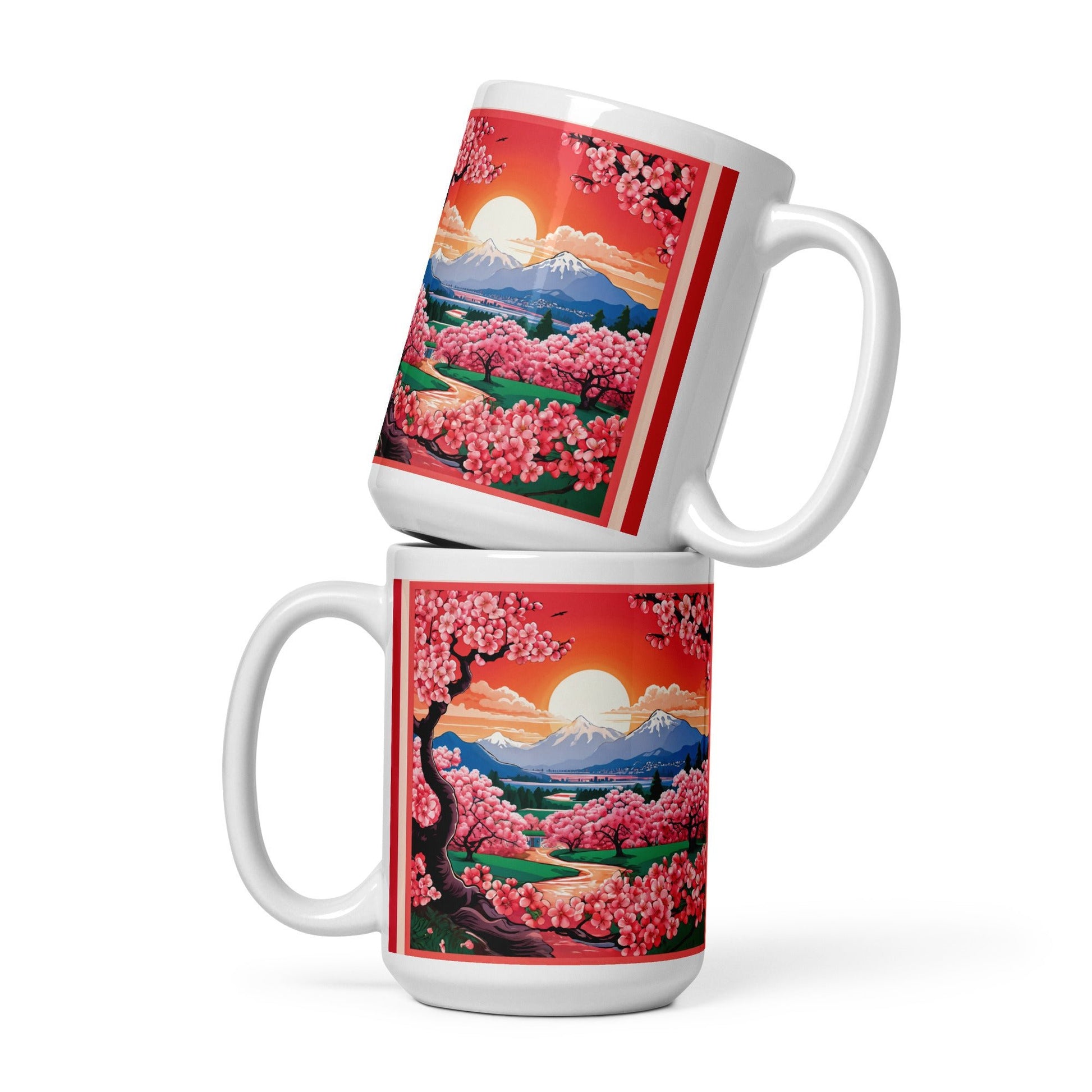 Cherry Bloom Sunrise White Glossy Mug (11 oz, 15 oz, 20 oz) - Mugs - Discovery Co.