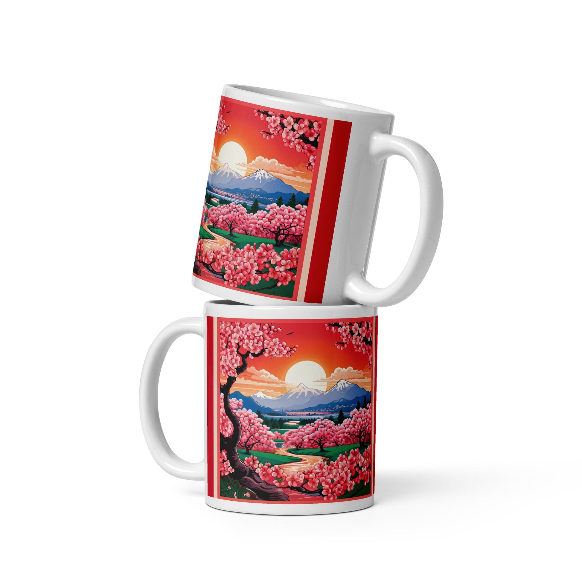 Cherry Bloom Sunrise White Glossy Mug (11 oz, 15 oz, 20 oz) - Mugs - Discovery Co.