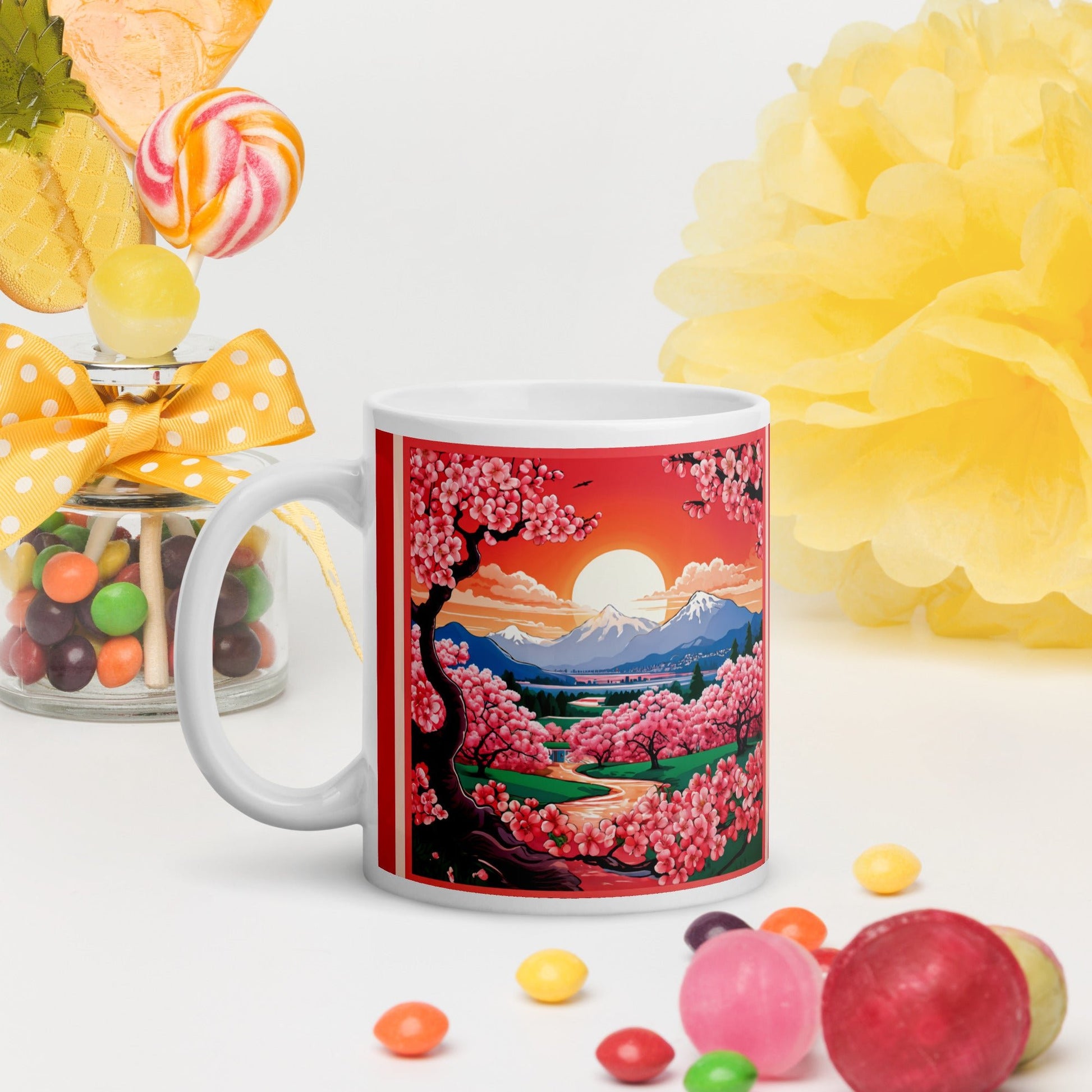Cherry Bloom Sunrise White Glossy Mug (11 oz, 15 oz, 20 oz) - Mugs - Discovery Co.