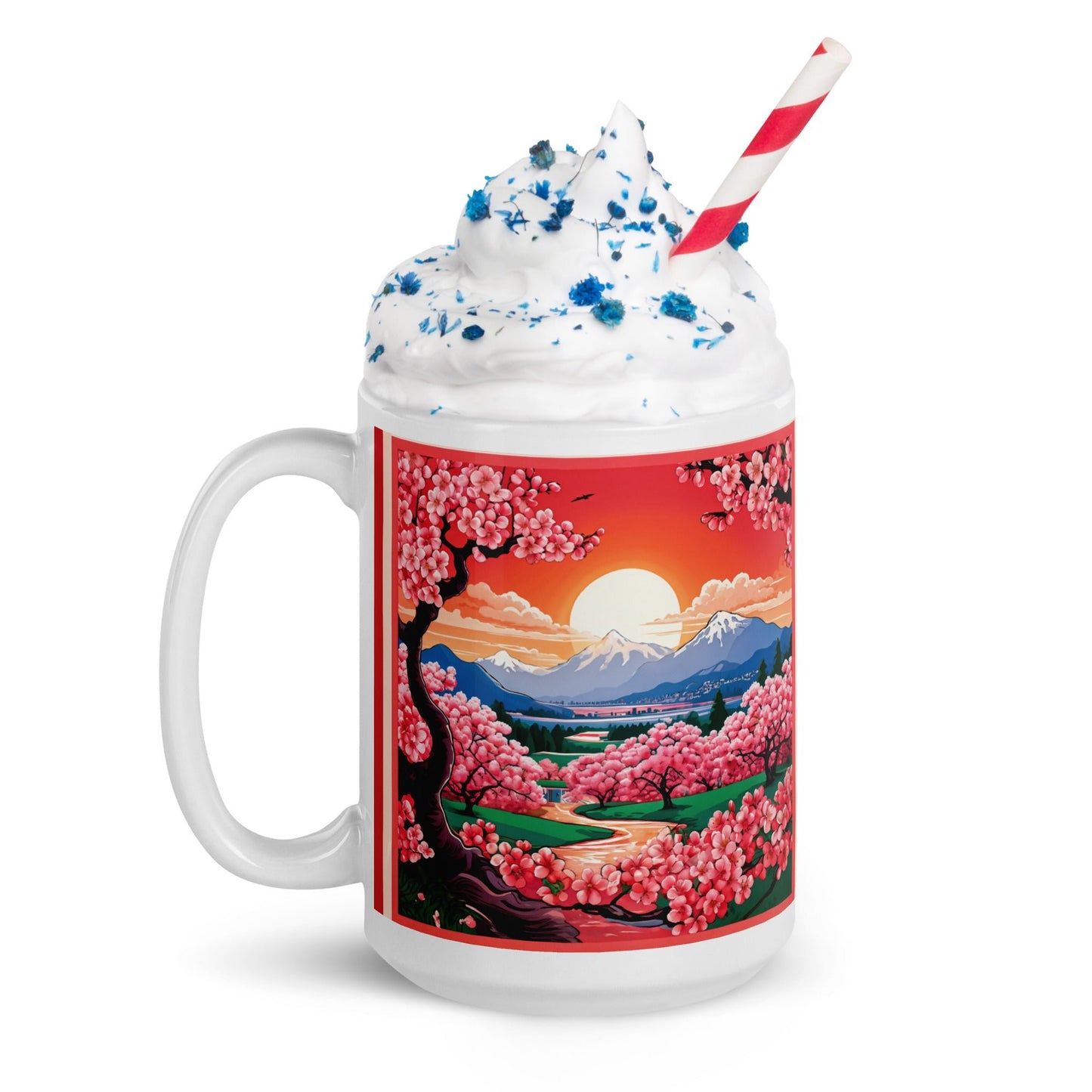 Cherry Bloom Sunrise White Glossy Mug (11 oz, 15 oz, 20 oz) - Mugs - Discovery Co.