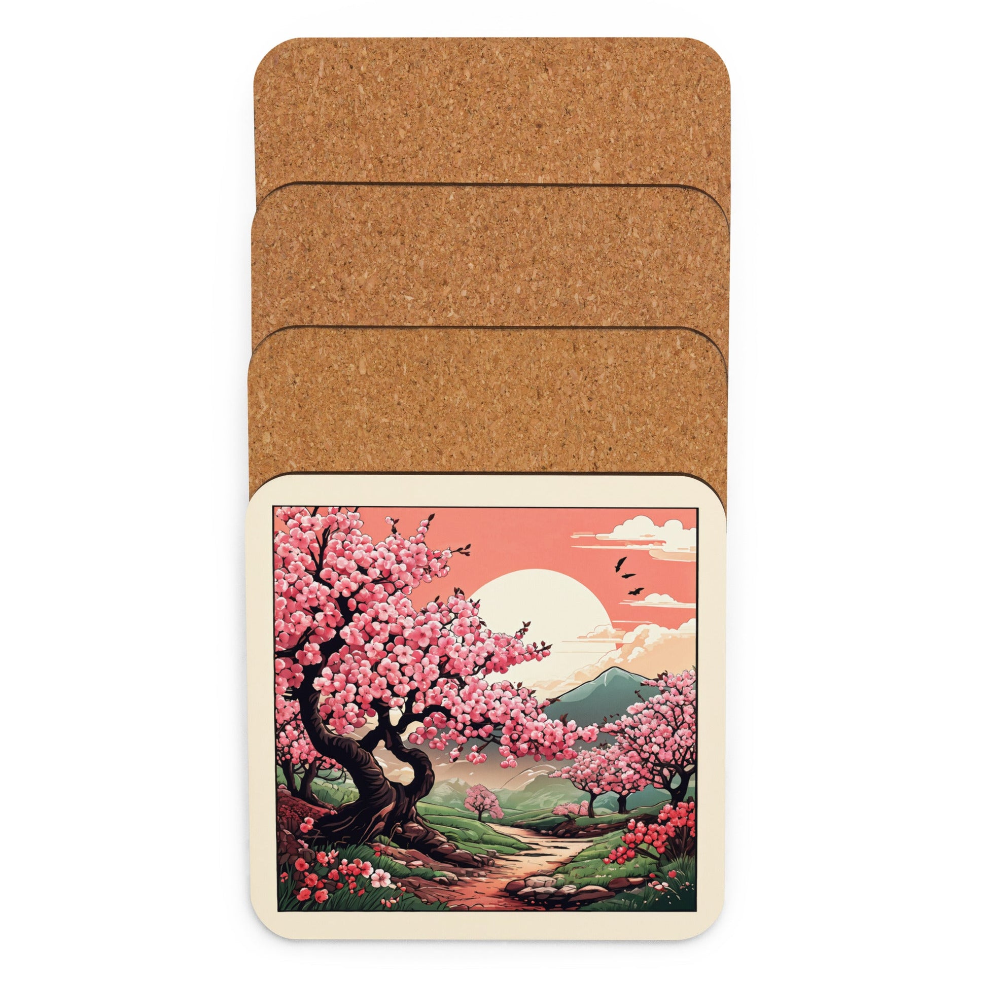 Cherry Blossom Trail Cork - back Coaster - Coasters - Discovery Co.