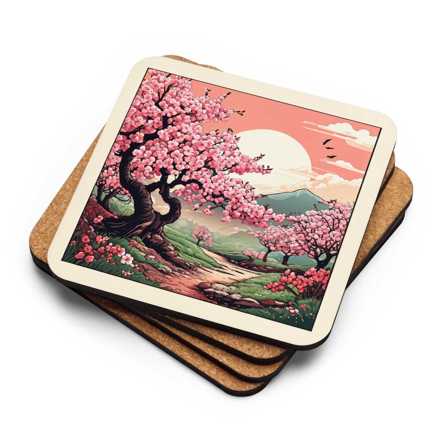 Cherry Blossom Trail Cork - back Coaster - Coasters - Discovery Co.