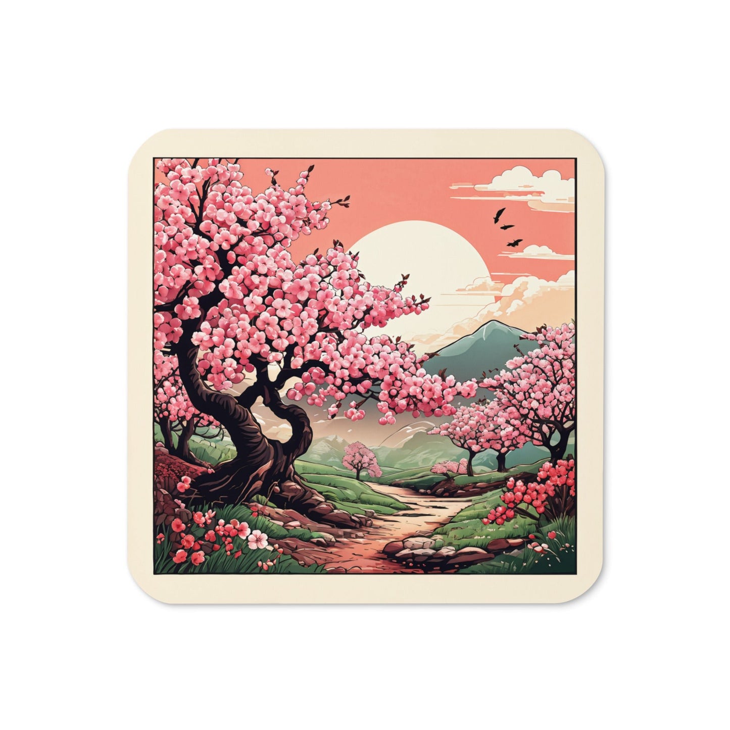 Cherry Blossom Trail Cork-back Coaster - Coasters - Discovery Co.