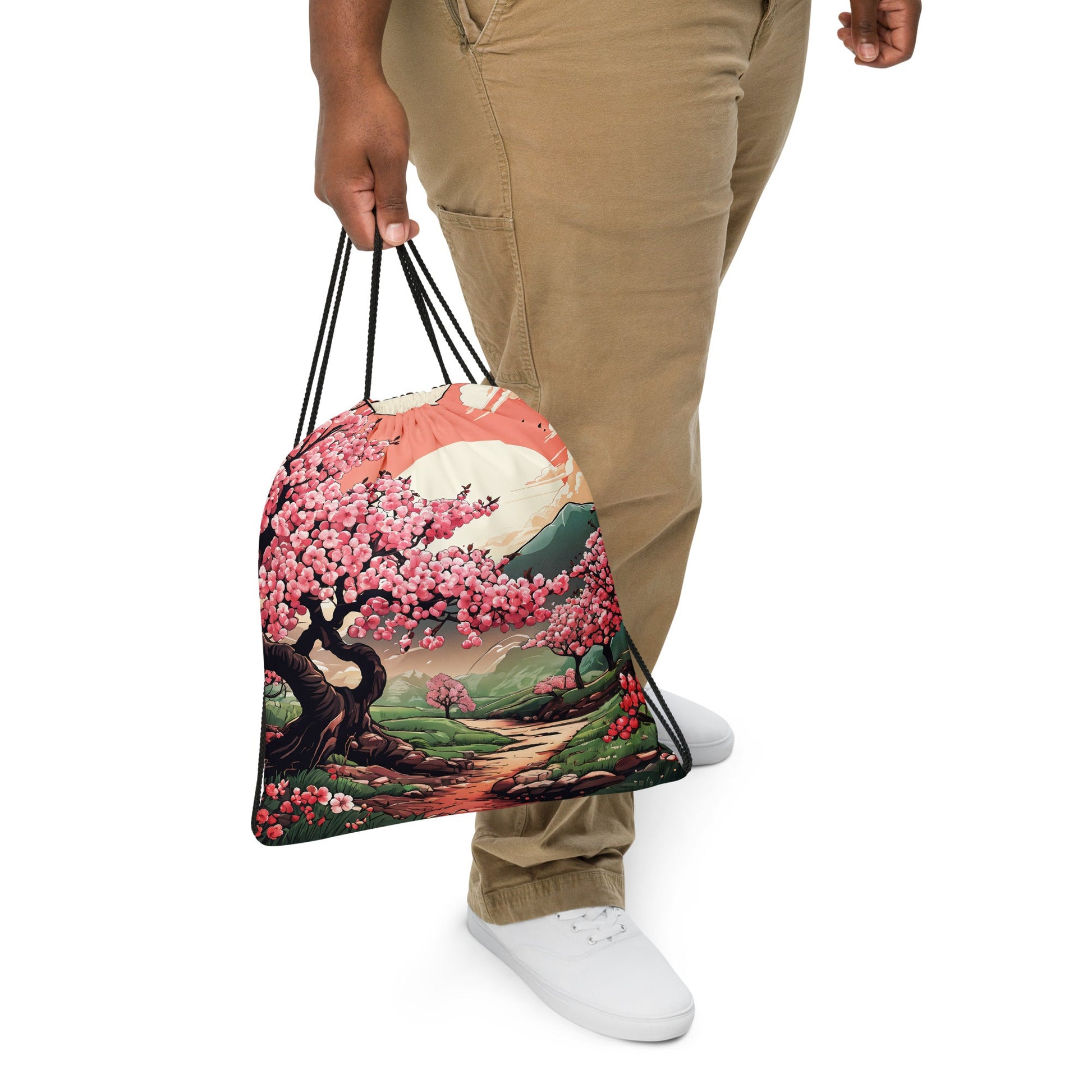 Cherry Blossom Trail Drawstring Bag - Drawstring Bag - Discovery Co.