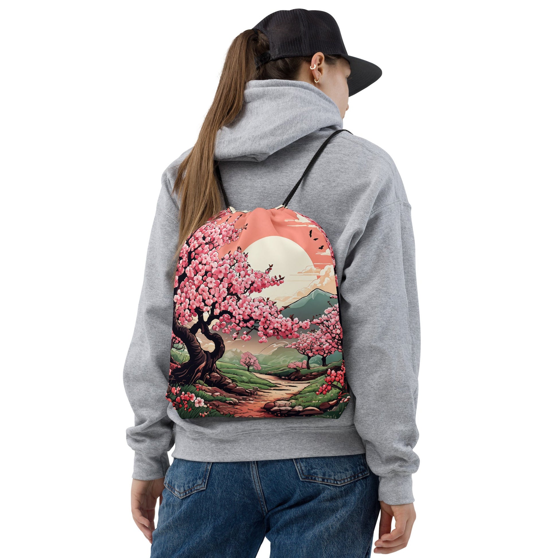 Cherry Blossom Trail Drawstring Bag - Drawstring Bag - Discovery Co.