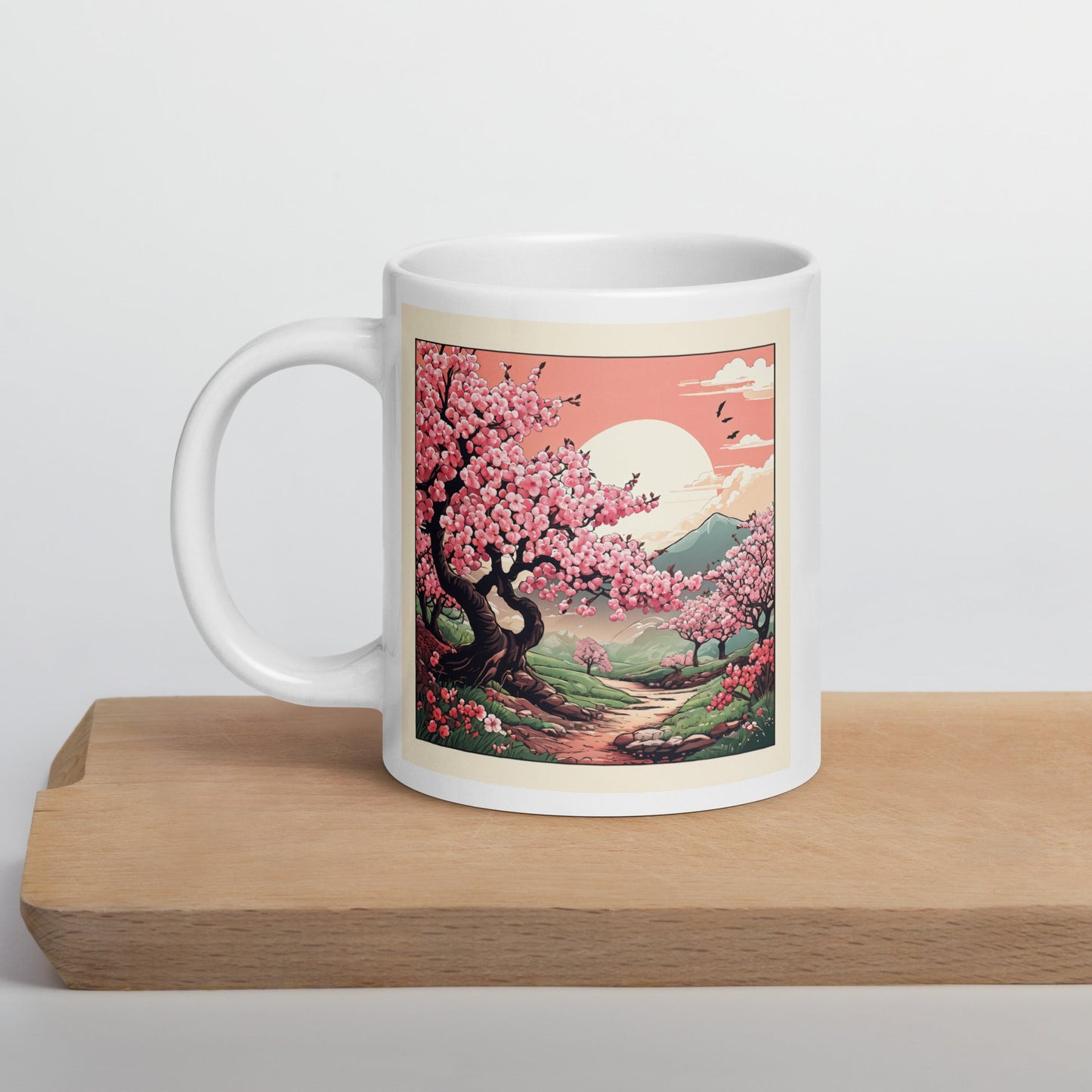 Cherry Blossom Trail White Glossy Mug (11 oz, 15 oz, 20 oz) - Mugs - Discovery Co.