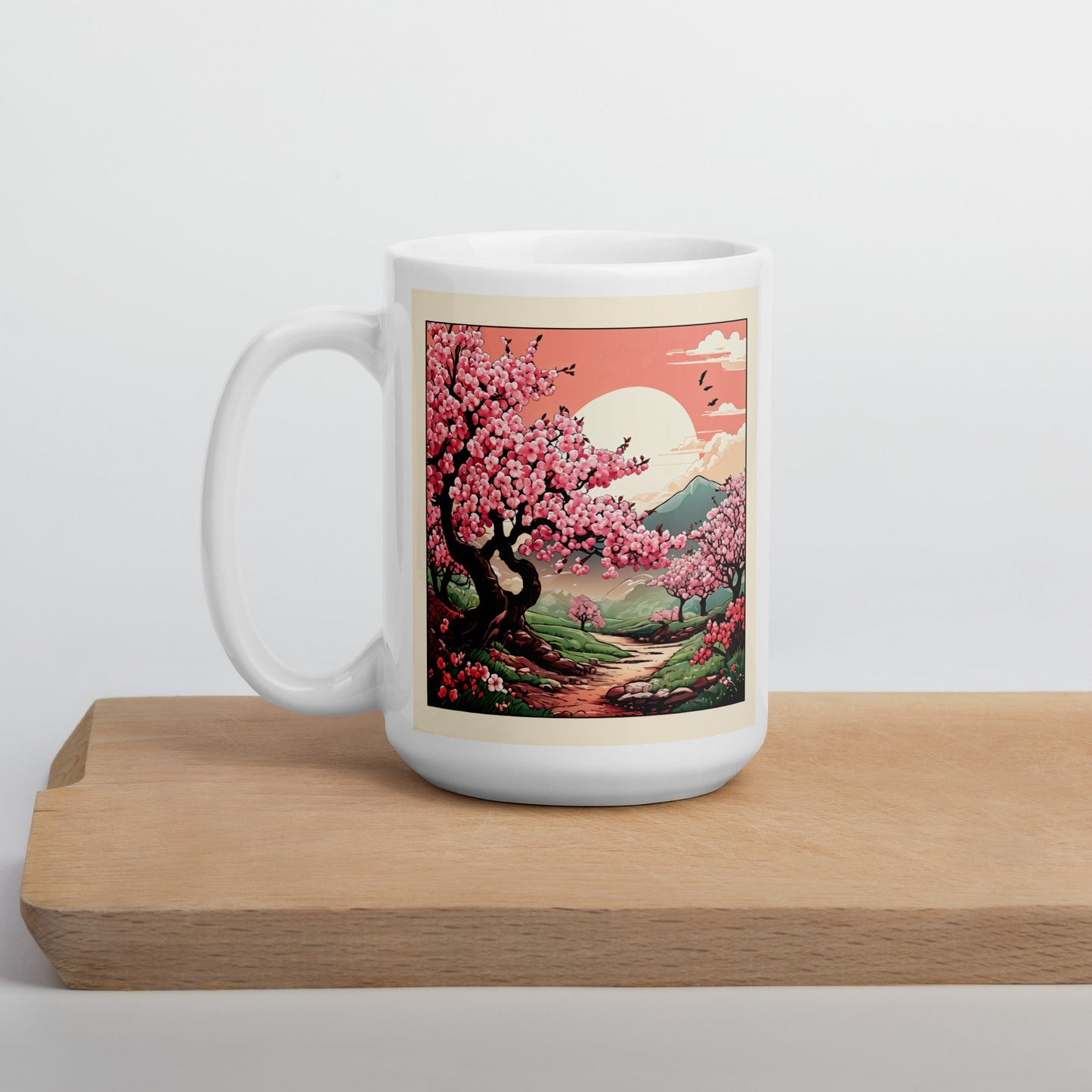 Cherry Blossom Trail White Glossy Mug (11 oz, 15 oz, 20 oz) - Mugs - Discovery Co.