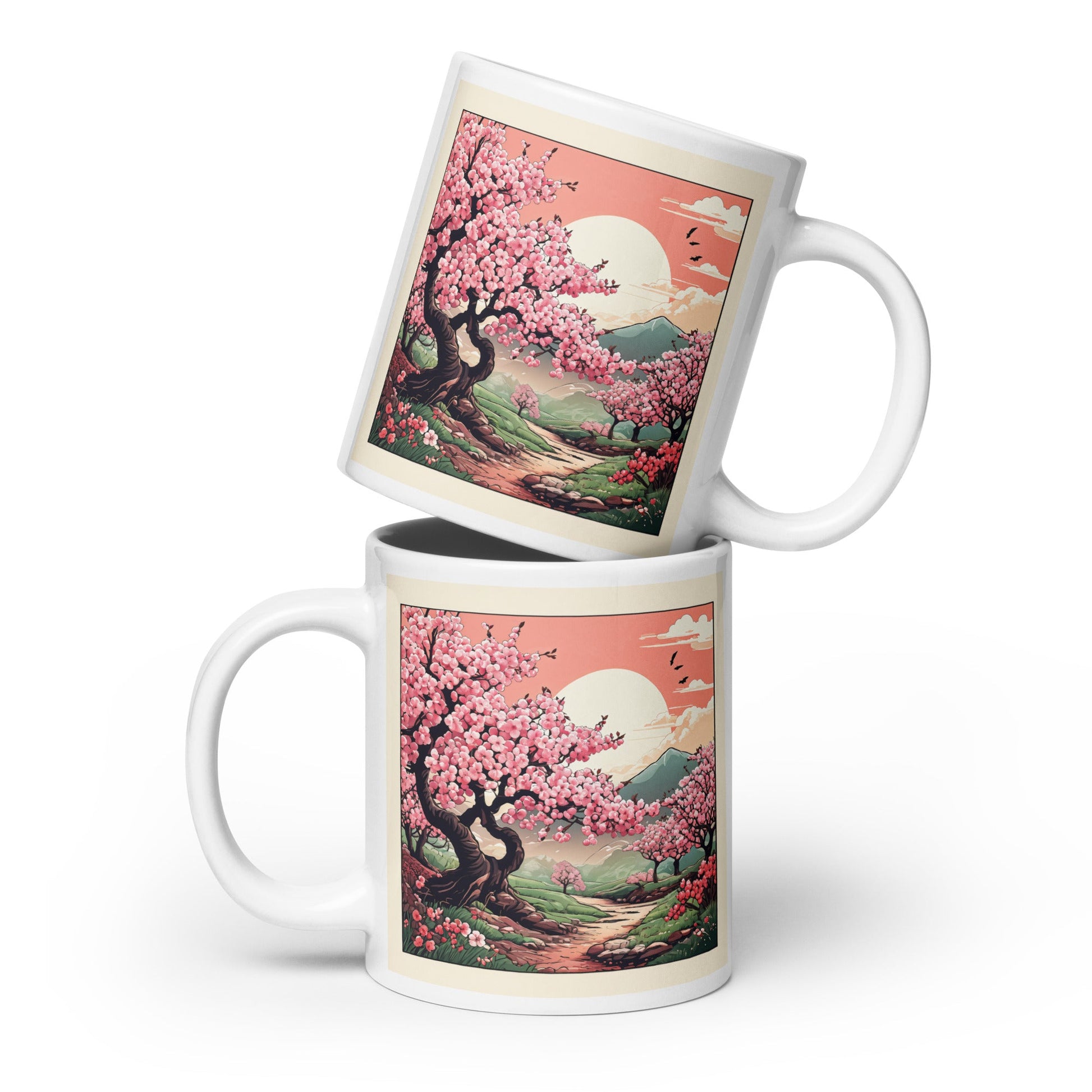 Cherry Blossom Trail White Glossy Mug (11 oz, 15 oz, 20 oz) - Mugs - Discovery Co.